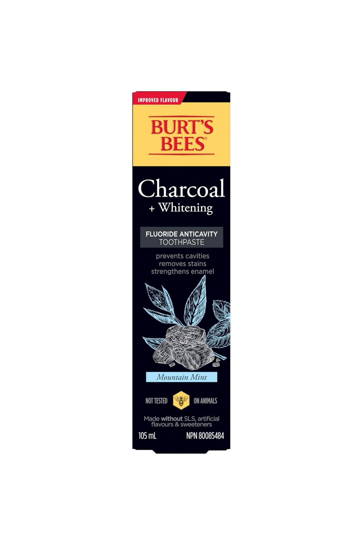 Burt's Bees-Charcoal Fluoride, Toothpaste with Carbon and Fluoride, Mountain Mint, 105 ml 1