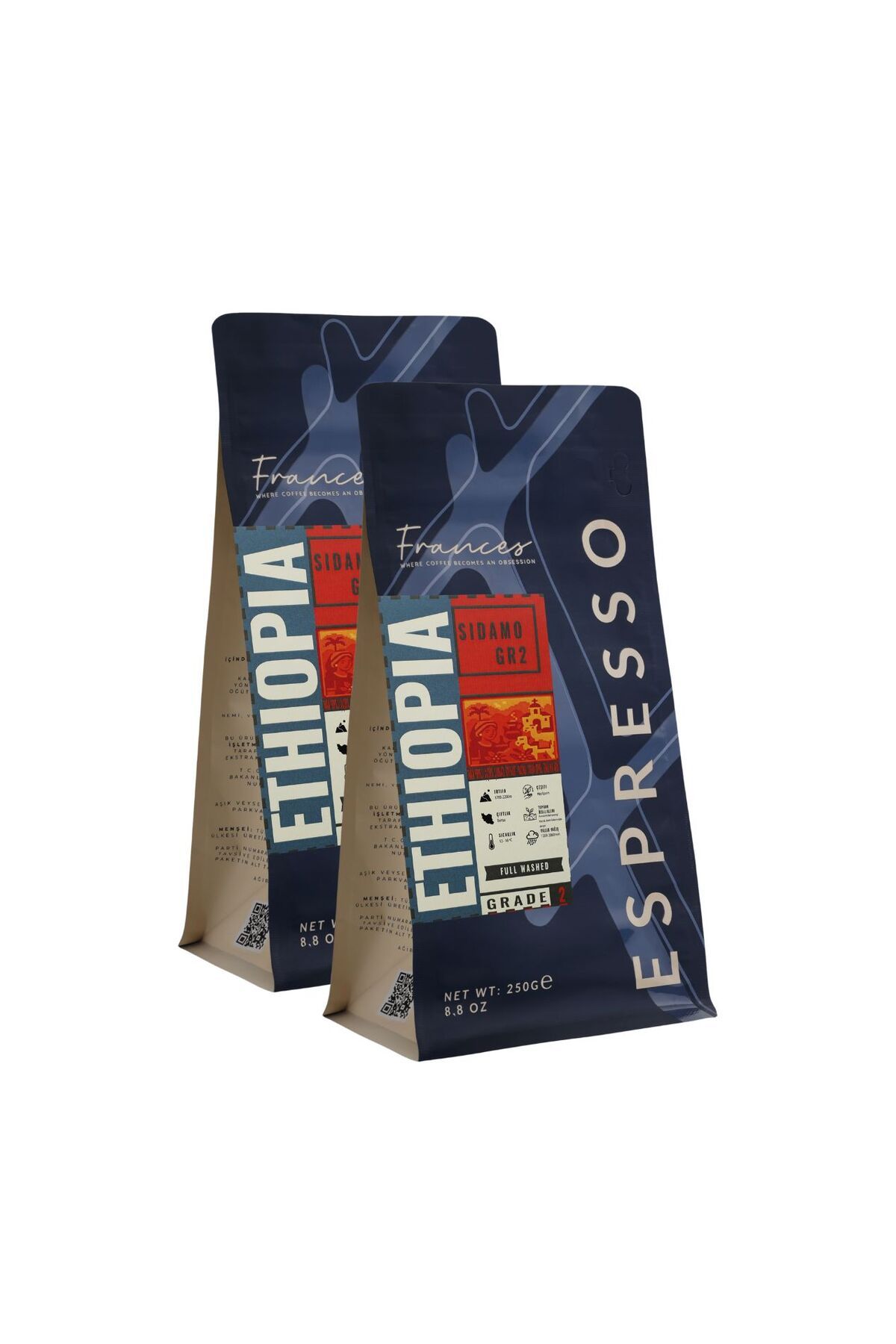 FRANCES %100 Arabica Ethiopia Espresso | Çekirdek Kahve | 250g | Canlı Asidite | 2X250