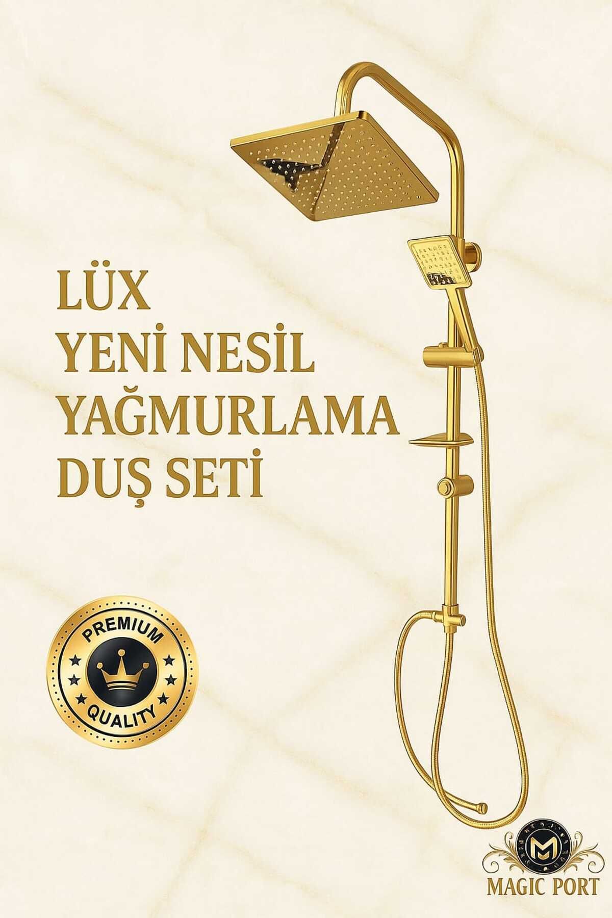 MAGIC PORT LÜX ALTIN GOLD Yeni Nesil Robot Yağmurlama Tepe Duş Başlığı Seti MAGIC PORT