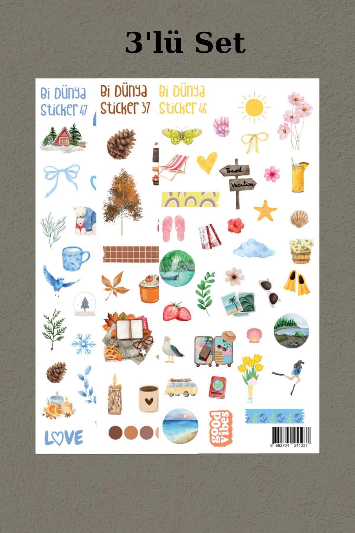Bi Dünya Haber Yaz-Kış-Bahar 3'lü Sticker Set