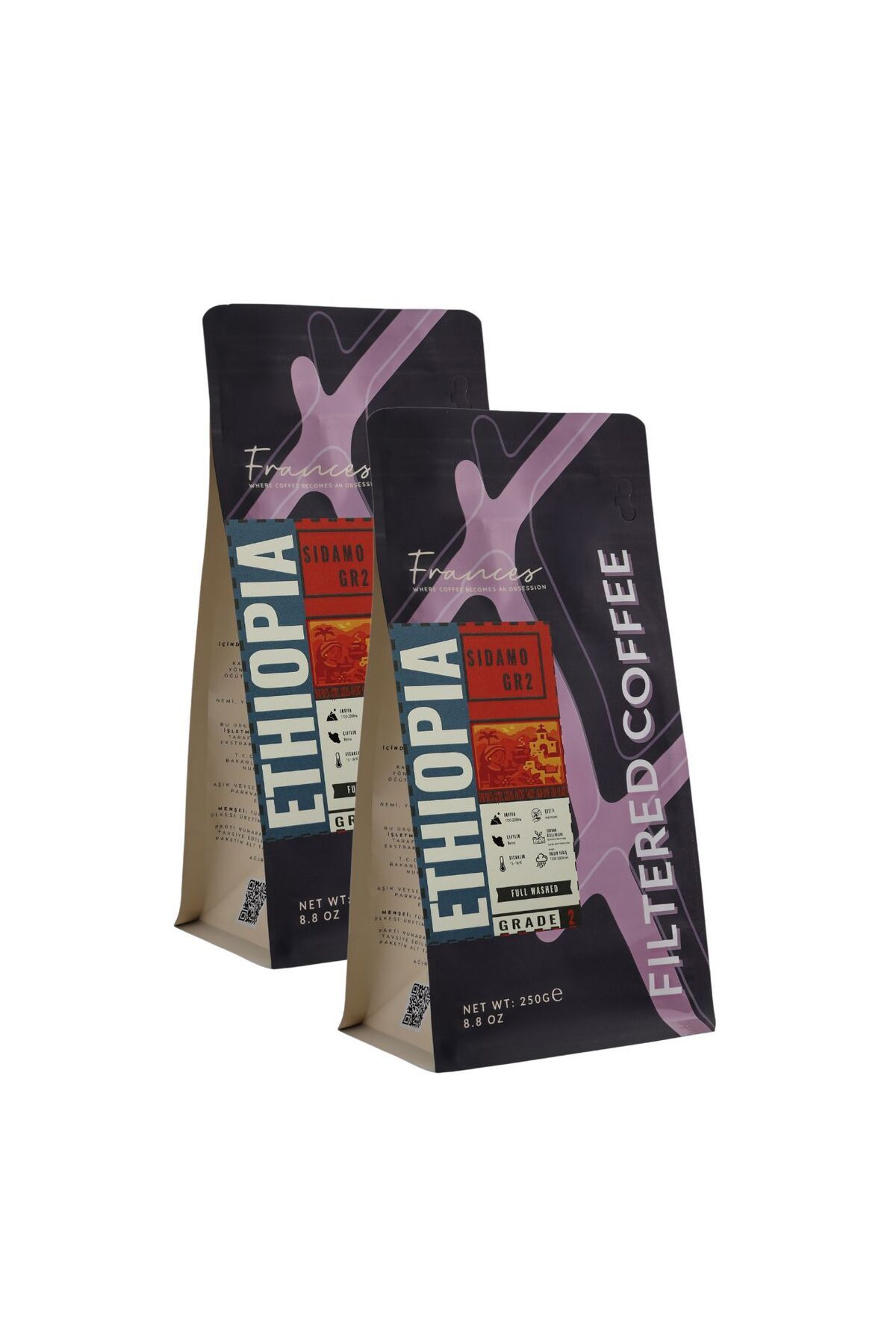 FRANCES %100 Arabica Ethiopia | Çekirdek Filtre Kahve | 250g | Canlı Asidite | 2X250