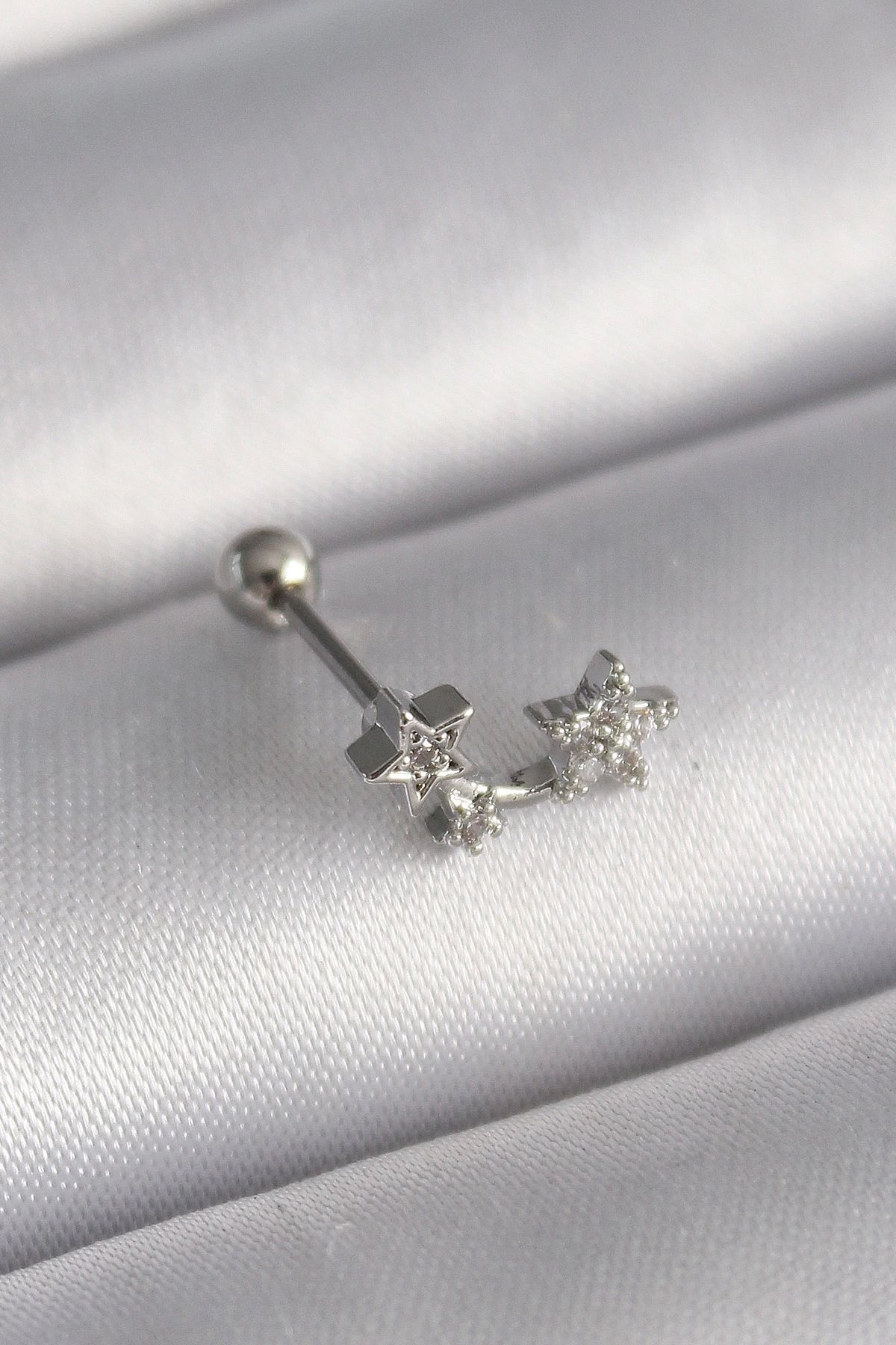 shopwave 316L Çelik Gümüş Renk Zirkon Taşlı Yıldız Tragus Piercing