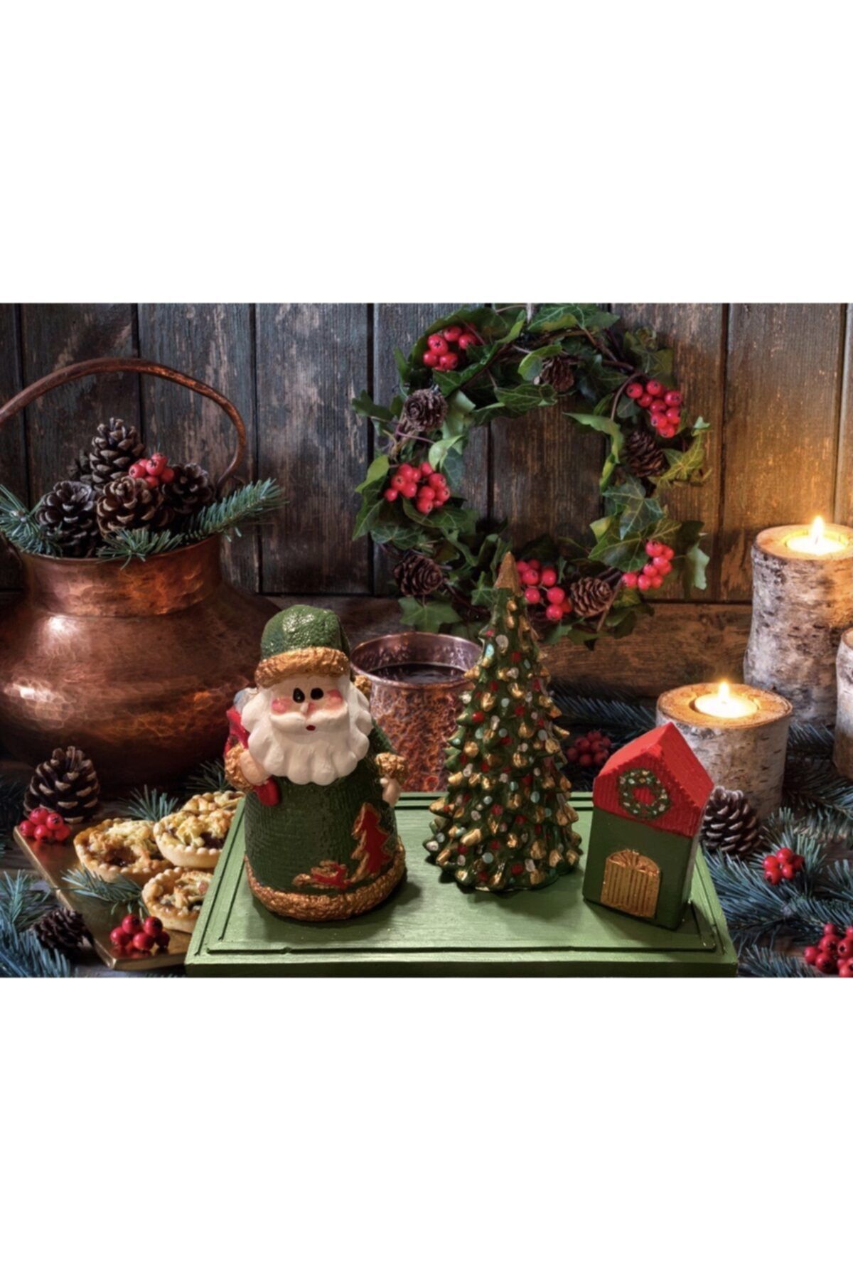 Elioure Tabaklı Yılbaşı Dekoratif Noel Baba Biblo Seti