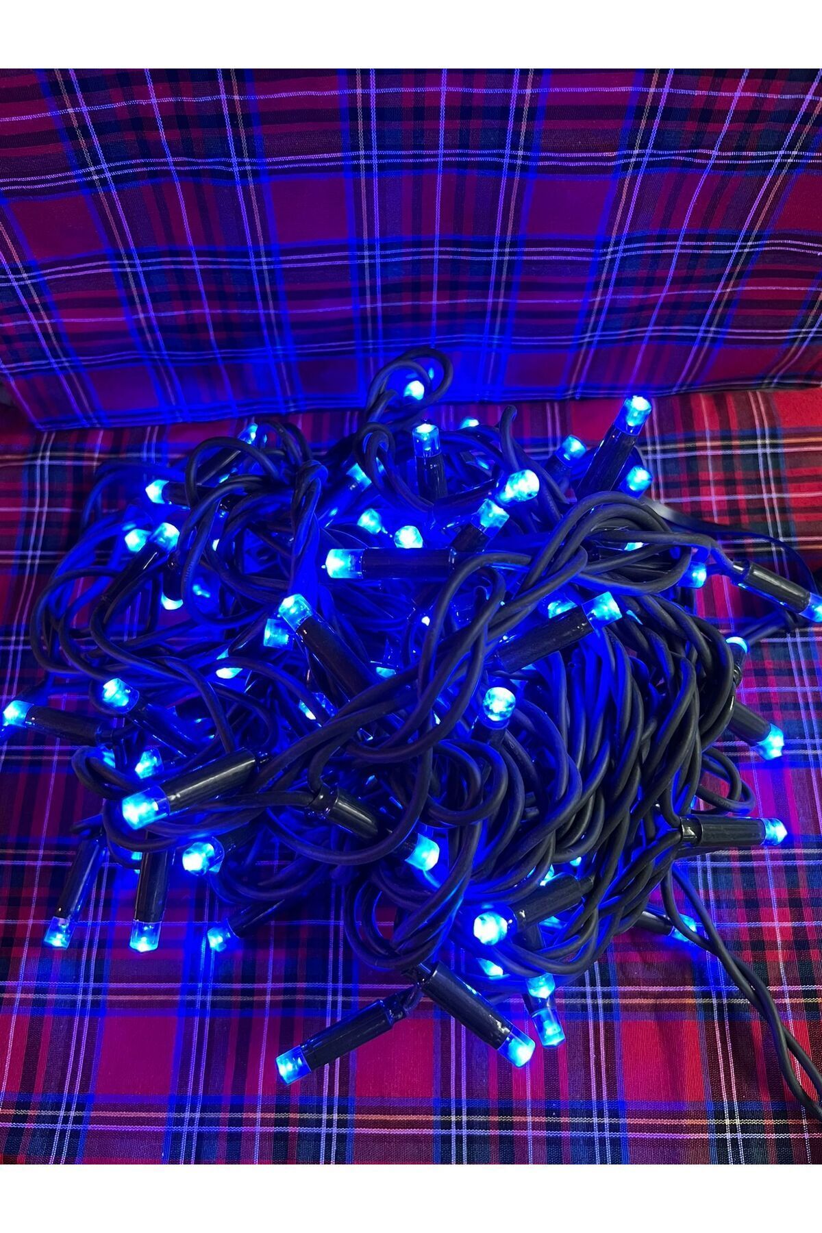 Elioure DIŞ MEKAN FİŞLİ 220V KOYU YEŞİL KABLO 10 METRE SABİT MAVİ EKLENEBİLİR LED YILBAŞI IŞIK ZİNCİRİ