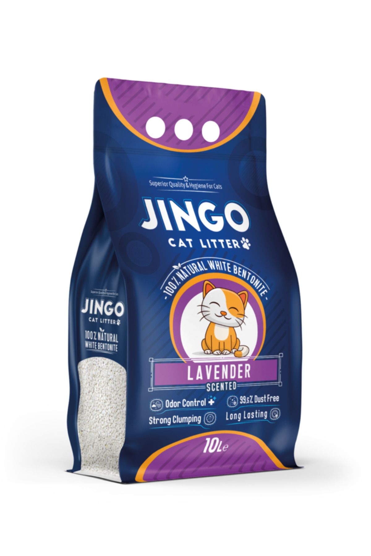 Jingo Lavanta Kokulu İnce Taneli Topaklanan Tozsuz Premium Kedi Kumu 10 Lt
