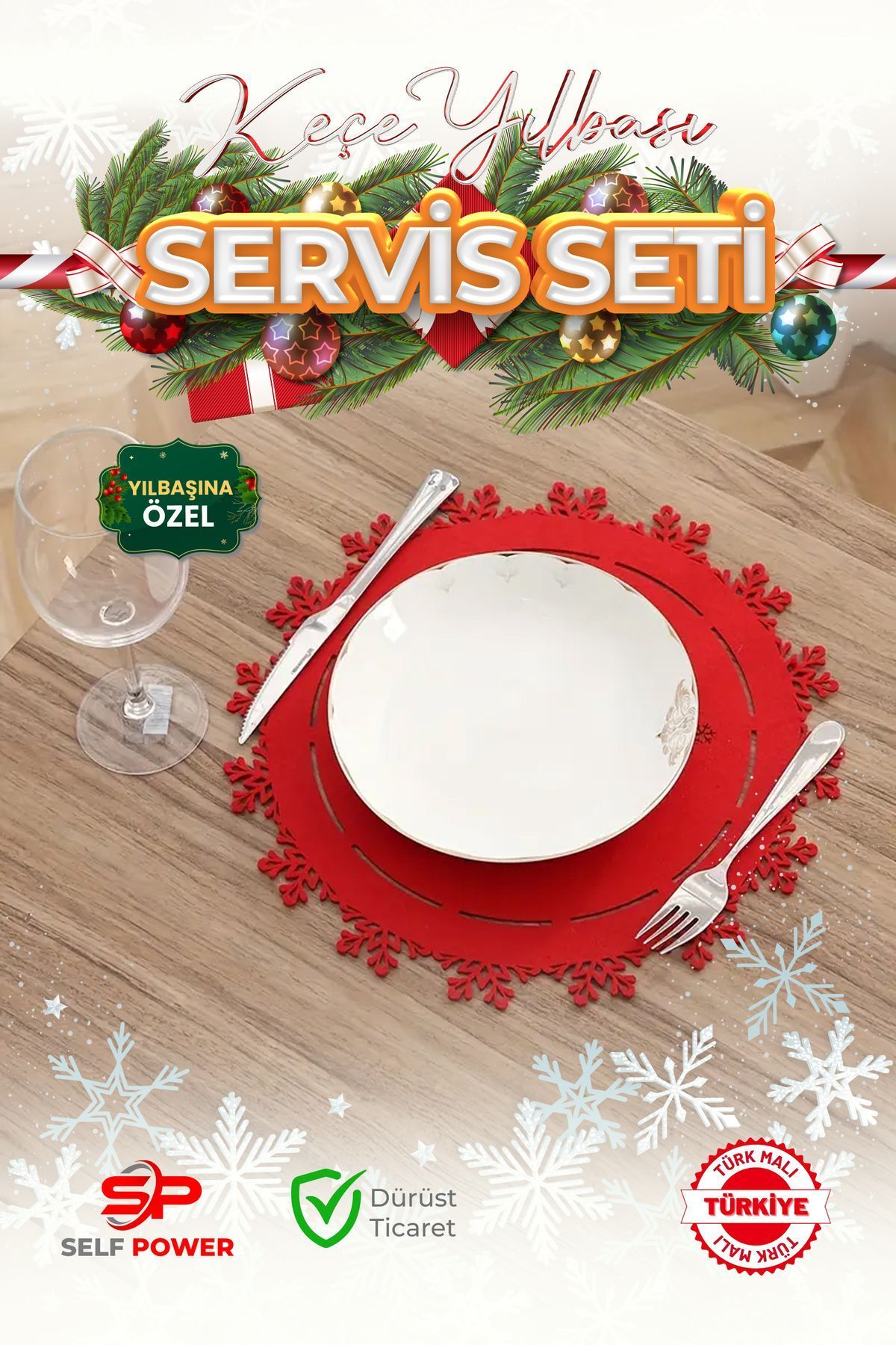 Elioure 4-Lü Noel Karları Temalı Supla Seti Amerikan Servisi Ev Dekoru MutfakBanket Yemek Masası Dekarasyonu