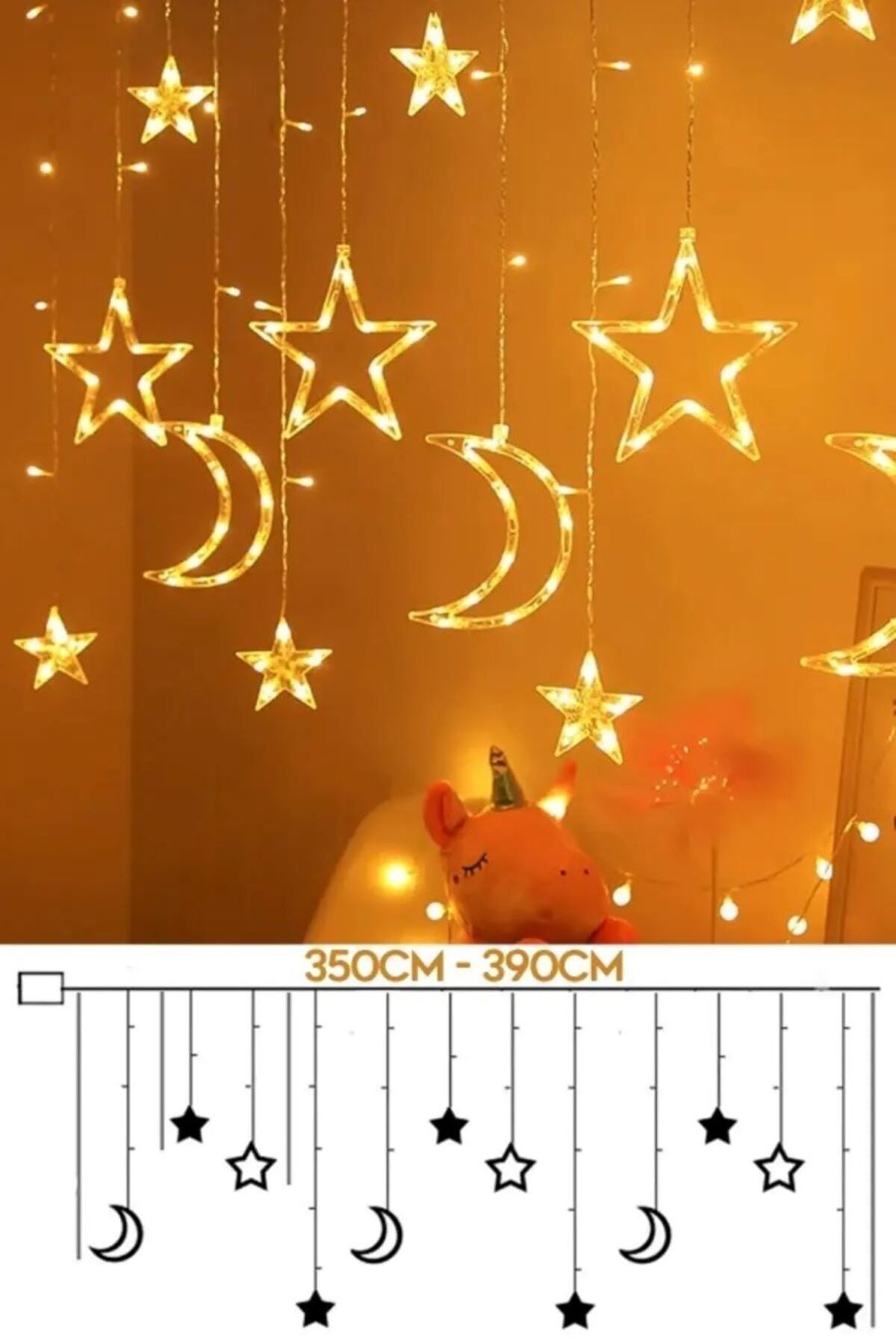 Elioure Dekoratif Süsleme Işığı Ay Yıldızlı Peri Led Perde Süsleme Işığı 3 Metre Yılbaşı Doğum Günü Işık
