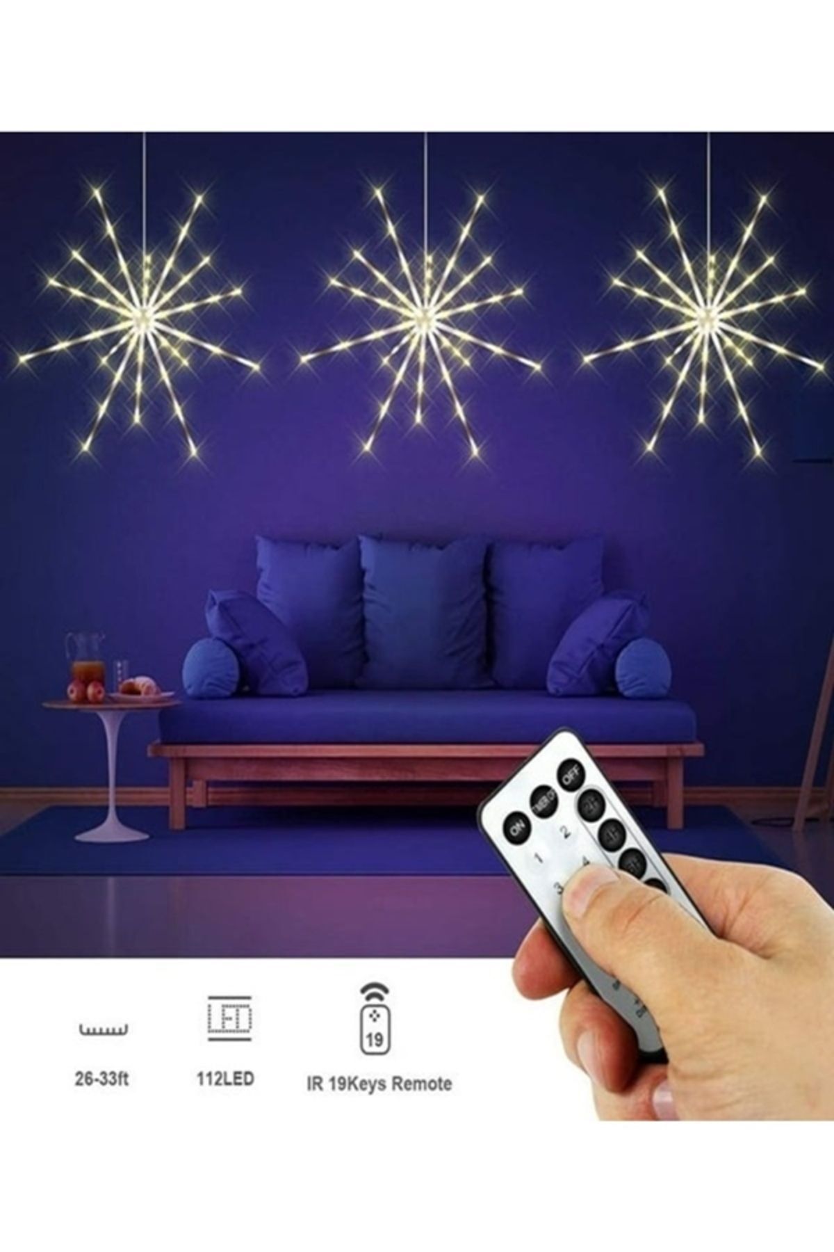 Elioure Pilli Dekoratif 8 Mod Kumandalı Günışığı Sarkıt Fişek Led 14 Tüp 26 Cm Yılbaşı Ledi 1 ADET