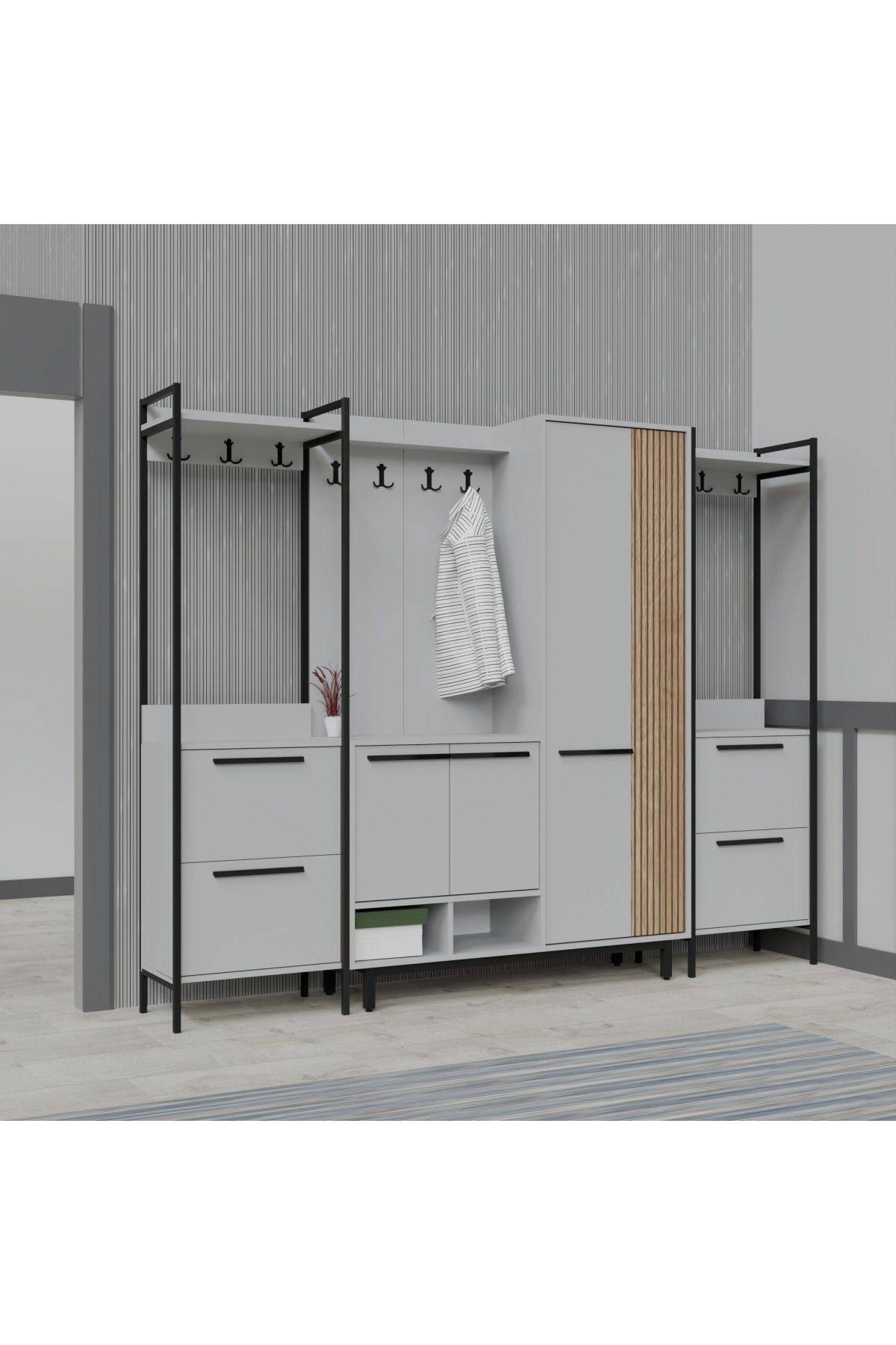 Abre X-Plaza Lux Portmanto Askılıklı Modern Vestiyer Takımı