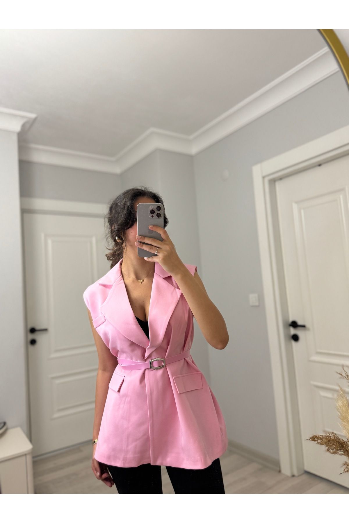 MasalBoutiquee Kemer Detaylı Pembe Yelek