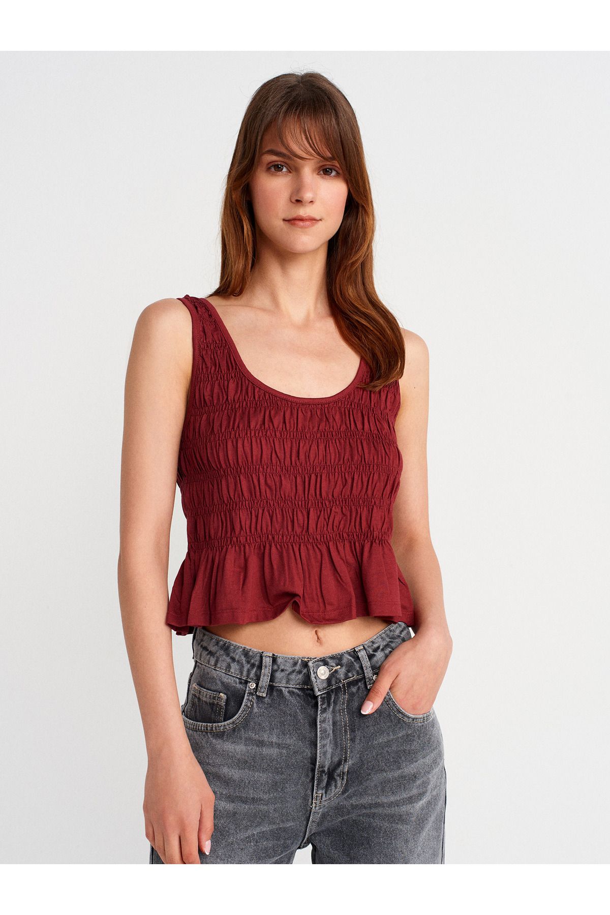 Dilvin 21083 Gipeli Kolsuz Top-Açık Bordo