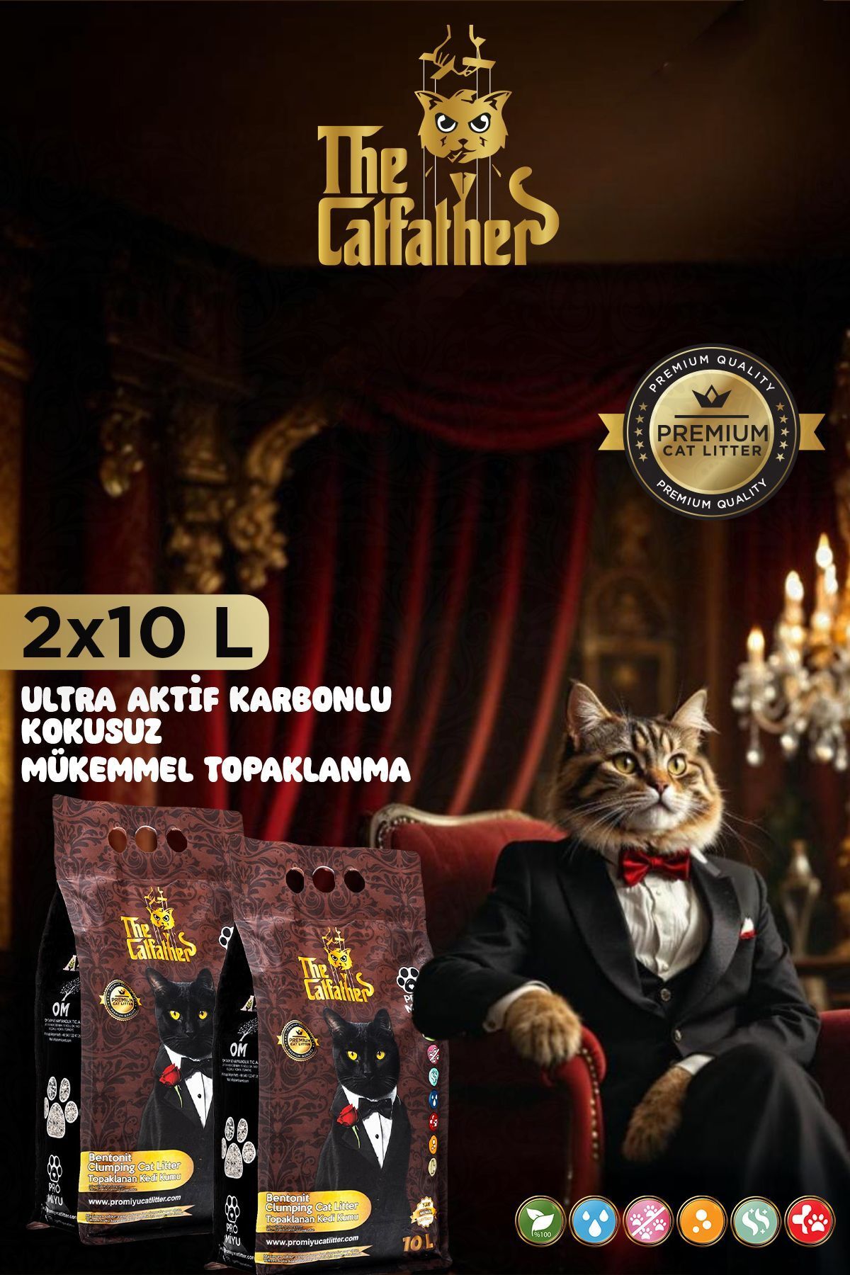 Elioure 2x10 Litre Aktif Karbonlu Kokusuz Doğal Bentonit Premium Cat Litter Tozsuz Ve Süper Topaklanan