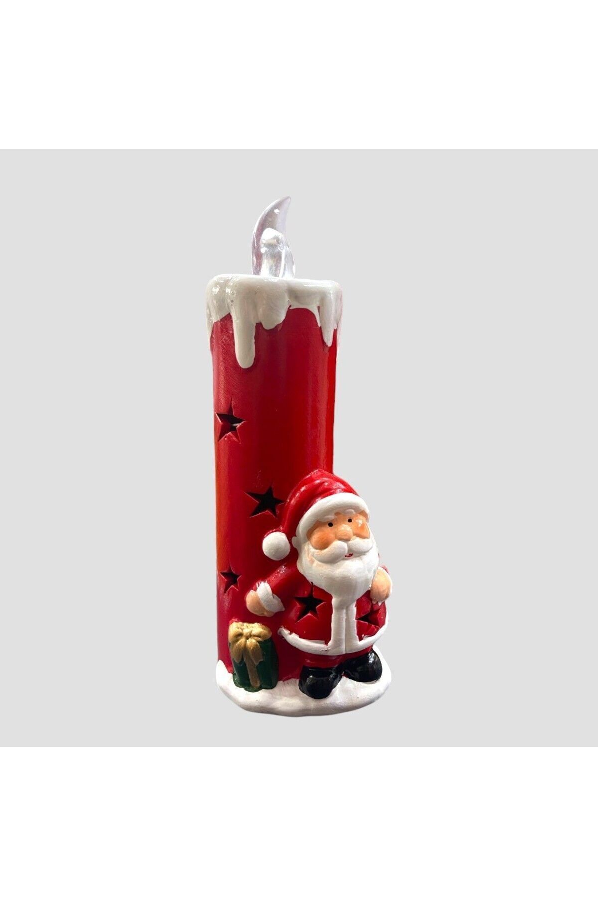 Elioure Kırmızı Noel Baba Kardan Adam Tasarım Yılbaşı Temalı Pilli Mum Biblosu