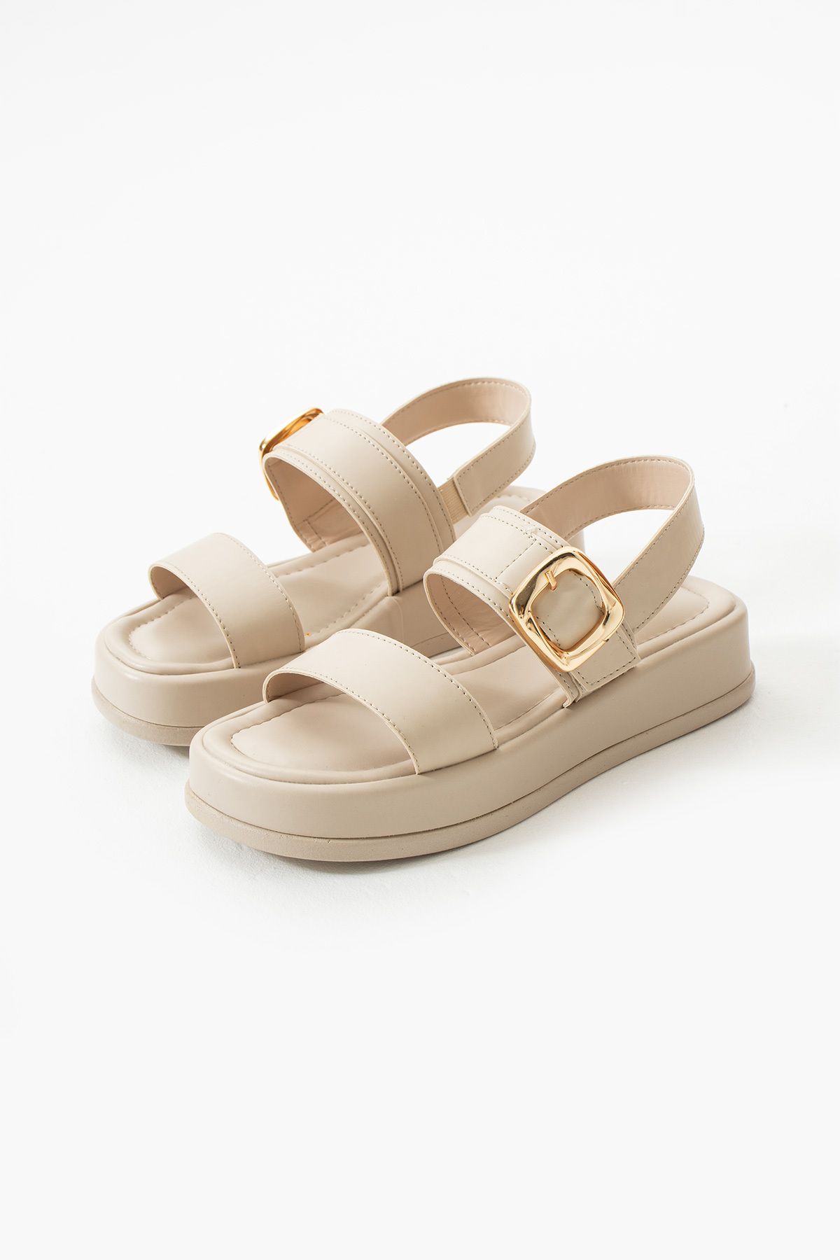 Gökçe Shoes Line Krem Kemer Toka Detay Günlük Kullanım Kadın Sandalet