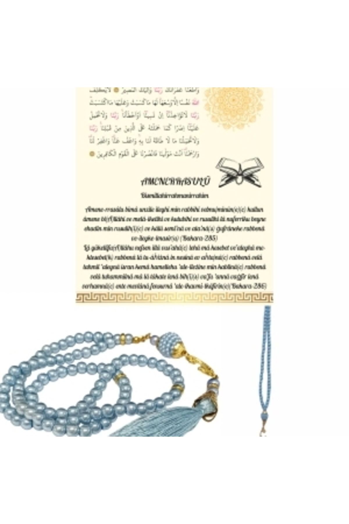 shopwave Namaz Tesbihi Vavlı 99'lu Cam İncili Amenerrasulü Dua Kartı ile Mavi Renk Hediyelik