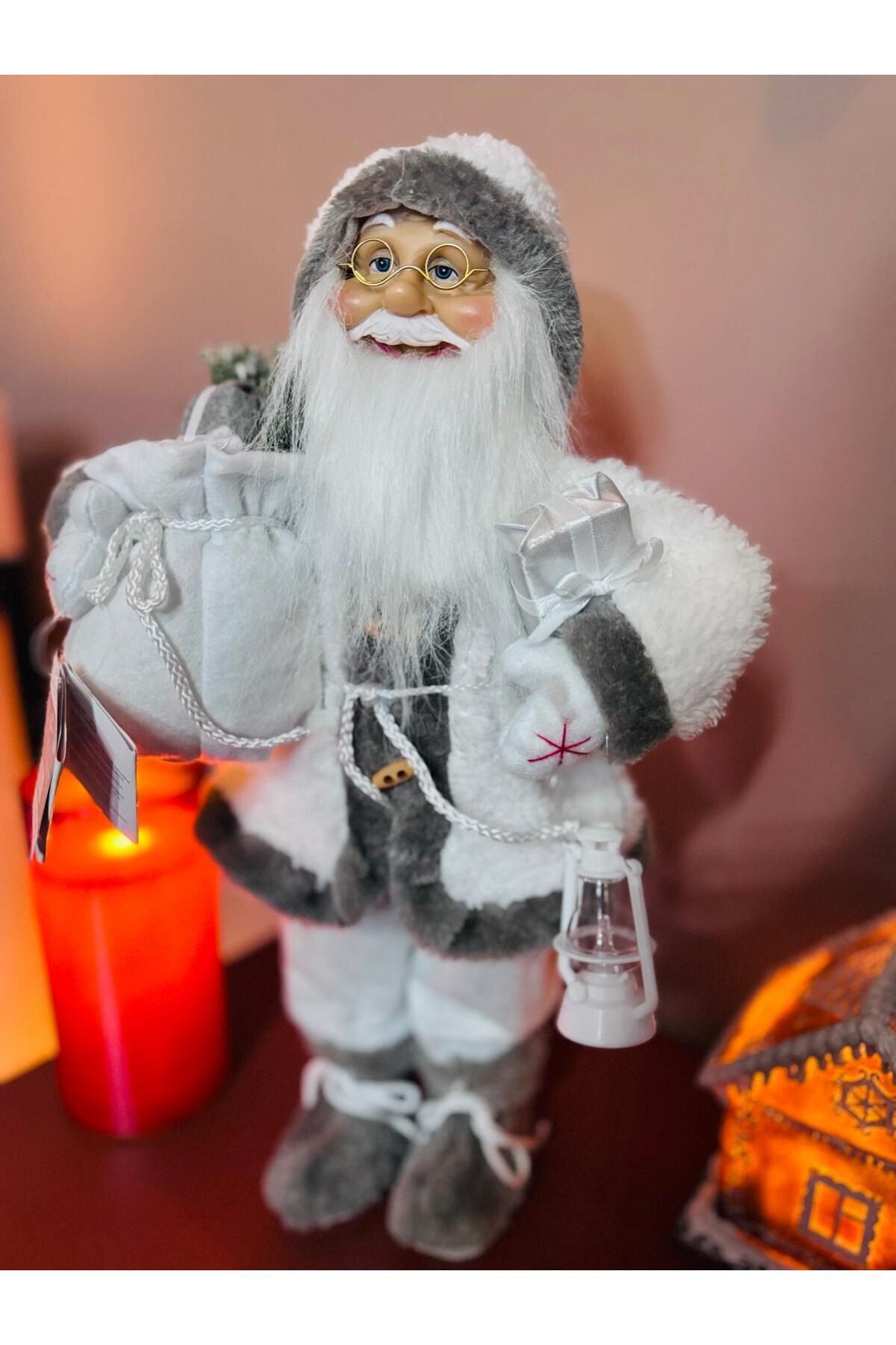 Elioure Noel Baba 45 Cm El Fenerli Beyaz Aksesuarlarıyla Yılbaşı Süsü