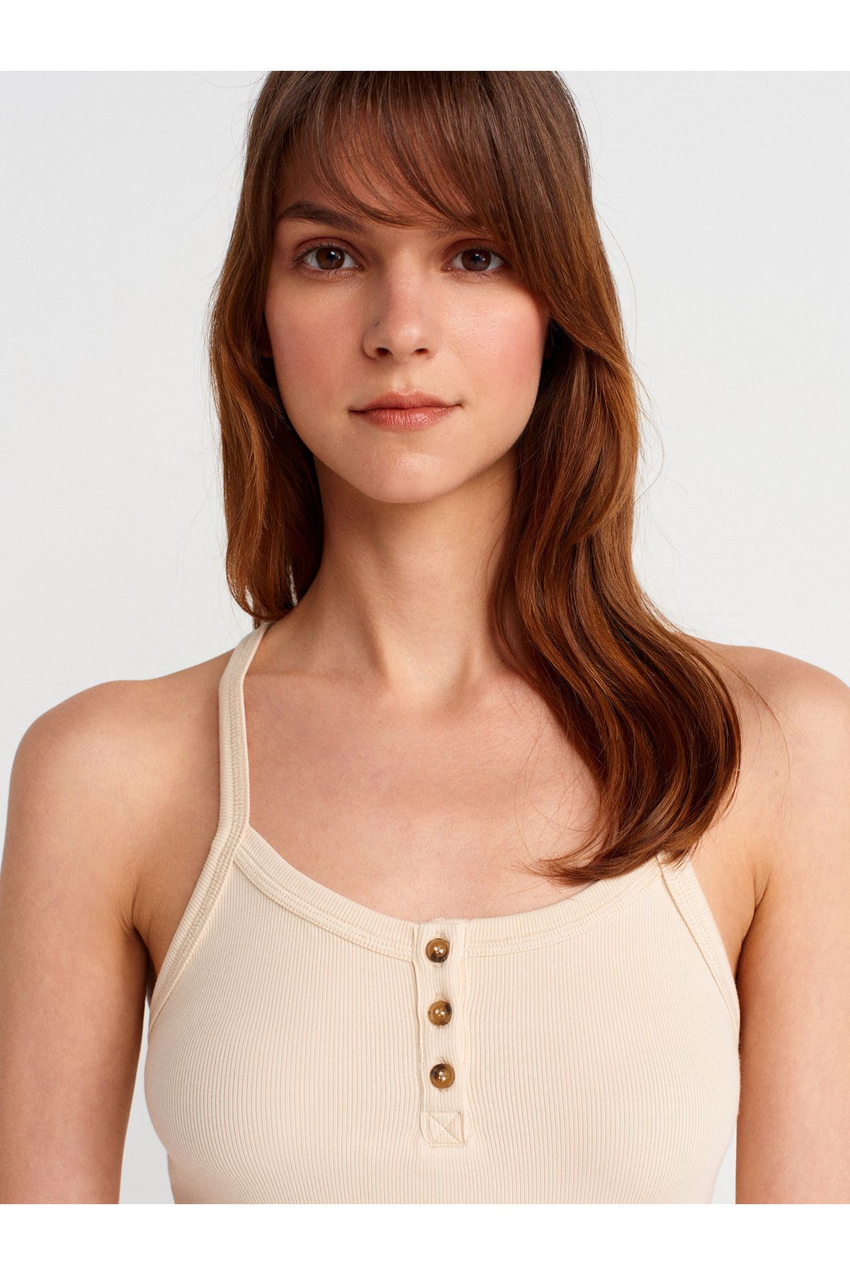 Dilvin-21106 Button Detailed Strap Undershirt-Stone 3