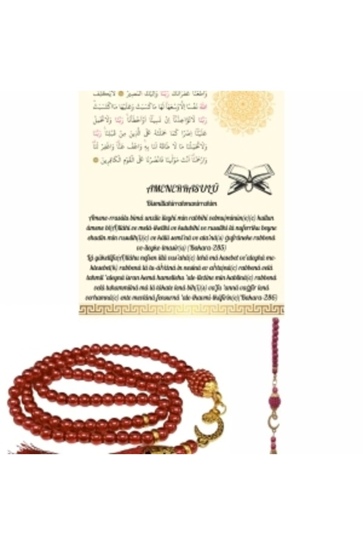 shopwave Namaz Tesbihi Vavlı 99'lu Cam İncili Amenerrasulü Dua Kartı ile Fuşya Renk Hediyelik