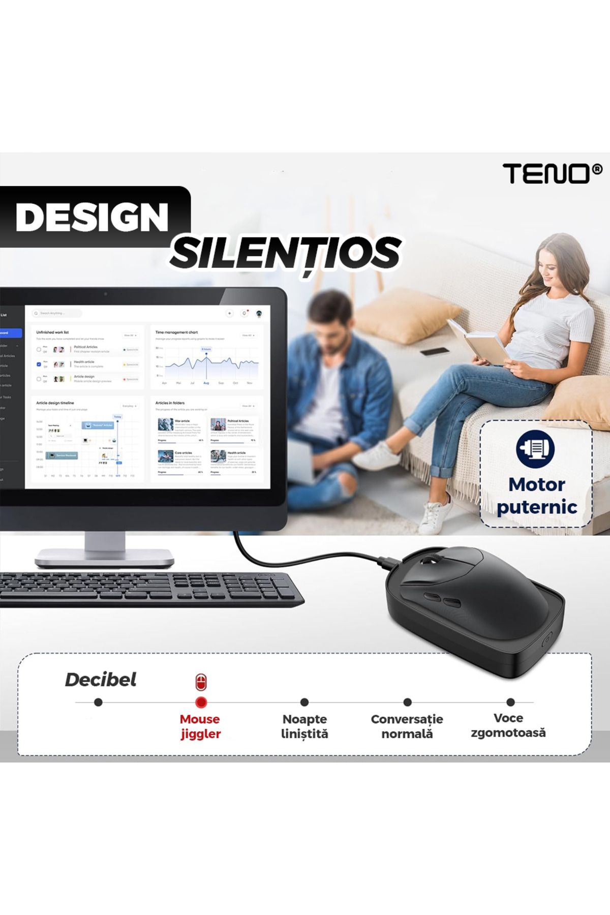 Teno-Teno® Mouse Jiggler for Mouse Movement Simulation, undetectable, ON/OFF switch, black 4