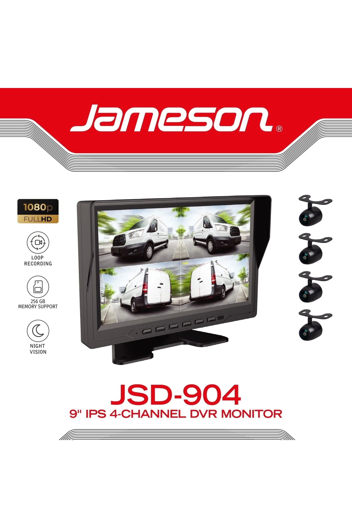 Jameson 4 Kanal IPS 9" DVR Monitör - JSD-904 - 4 Kameralı , Hareket Sensörlü DVR Kamera