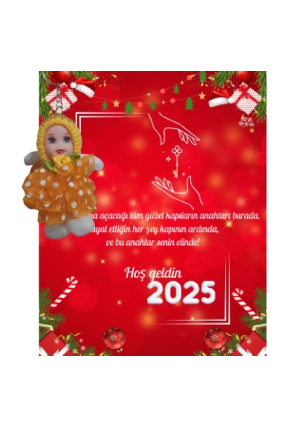 shopwave Yeni Yıl 2025 Kart Üzerinde Anahtarlık (Kişiye Özel Yazı Yazdırılabilir) Tütü Bebek 5 Adet