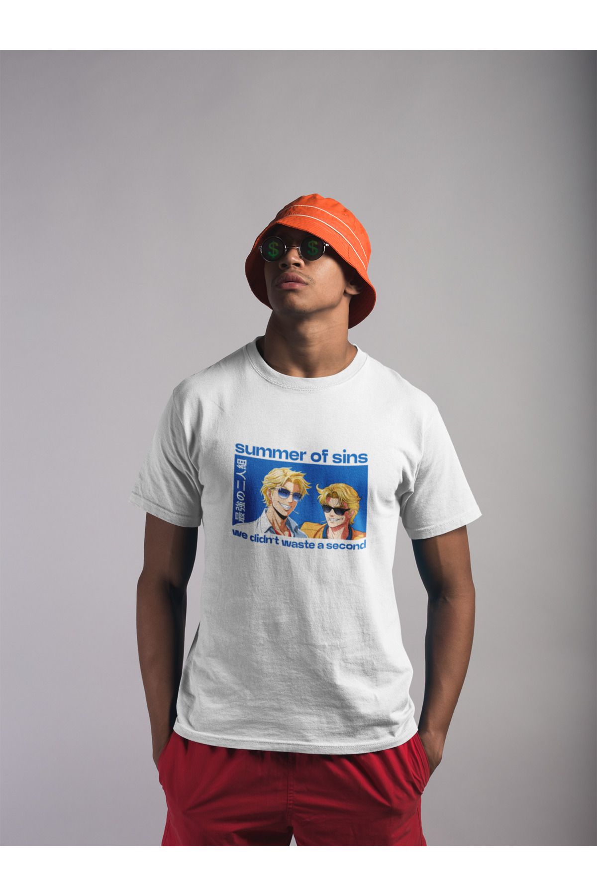 Was Plus Unisex Beyaz Oversize %100 Pamuklu "Summer of Sins" Anime Temalı T-shirt