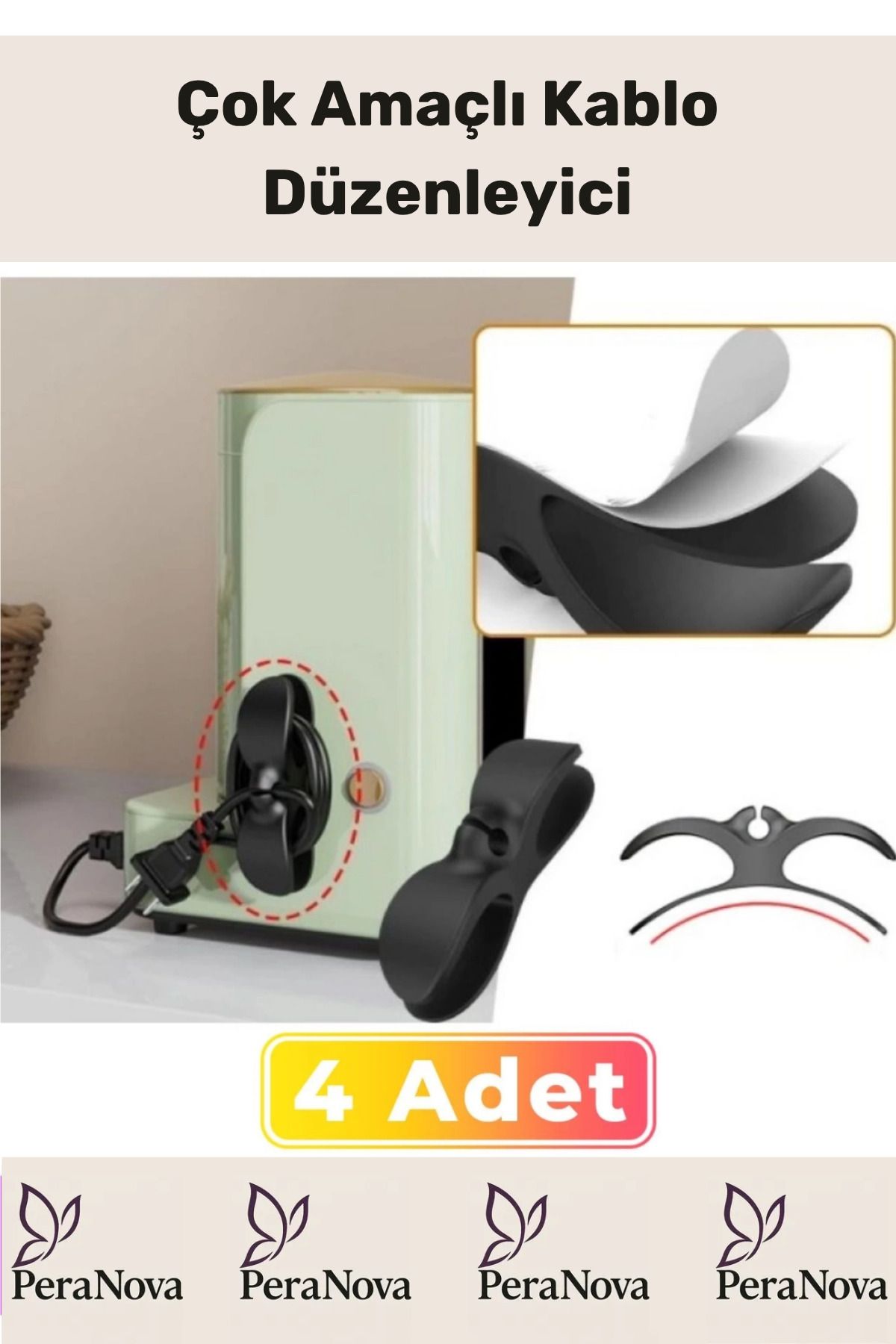 PeraNova Özel Seri Bilgisayar Notebook Şarj Kablosu Mutfak Çok Amaçlı Kablo Sarma Düzenleyici 4 Adet