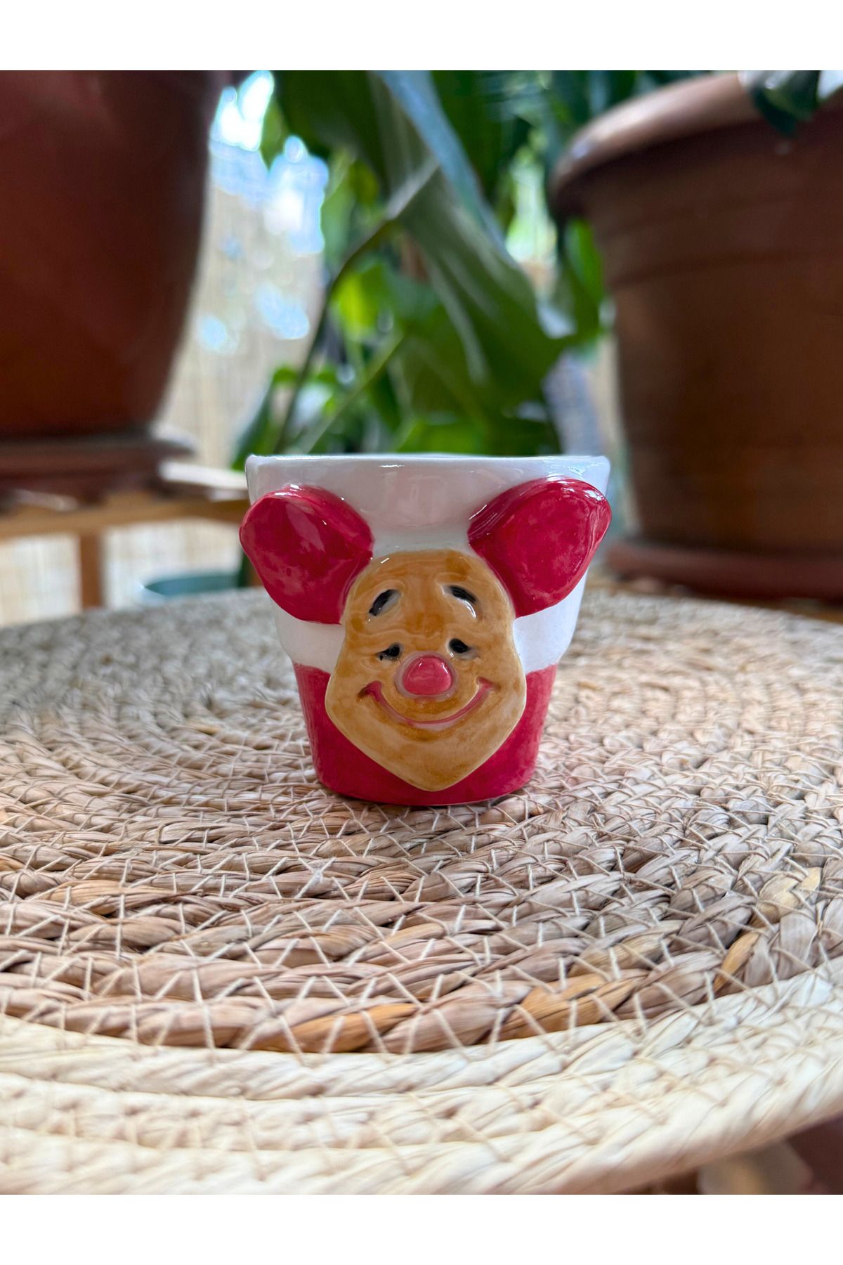 archeceramic Arche Ceramic El Yapımı Seramik Fincan - Espresso / Türk Kahvesi Bardağı - "Piglet" Figür - 100 ml