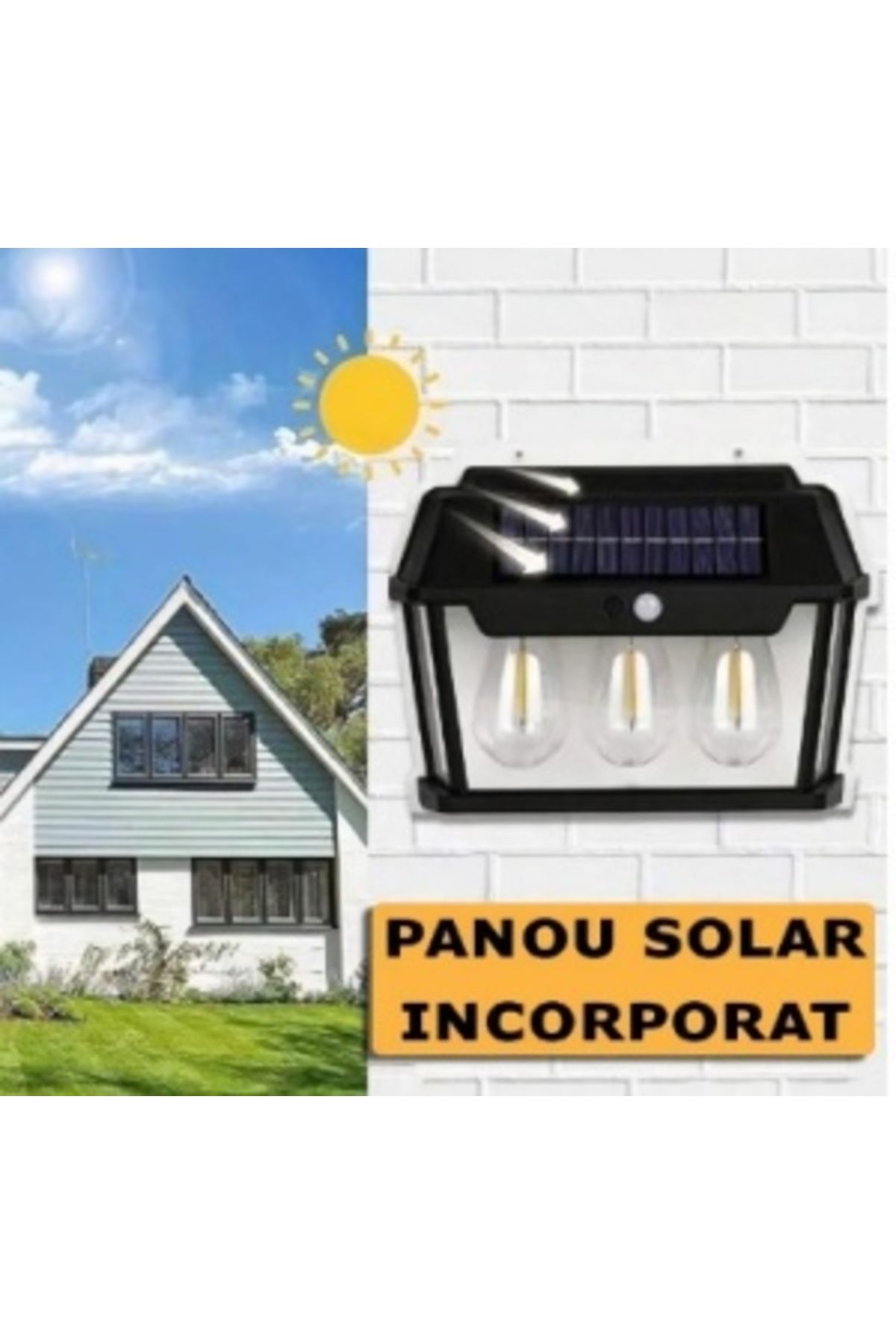Blusmart-Solar LED Lamp with Motion Sensor 24 x 17 cm for Wall, with 3 Bulbs 3