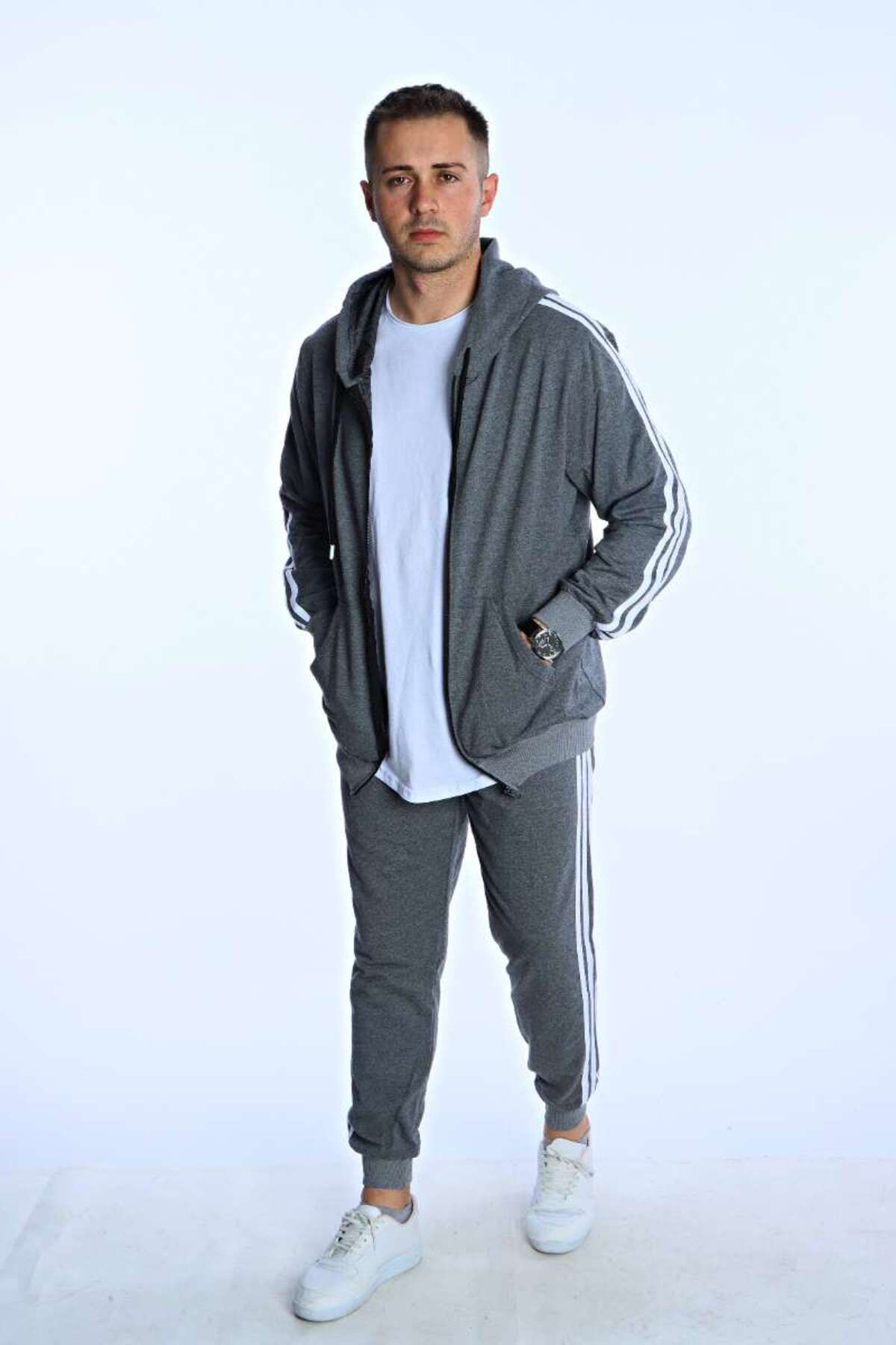 Benim Denim-Striped Zippered Tracksuit Suit Smoked 4