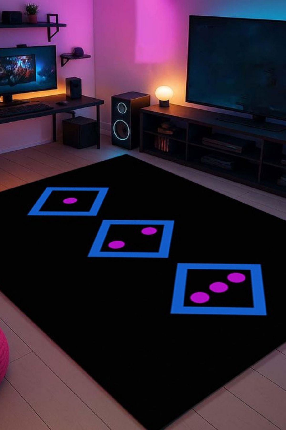 DERAS HOME Dijital Baskı Yıkanabilir Kaymaz Taban Genç Odası Gamer Halısı