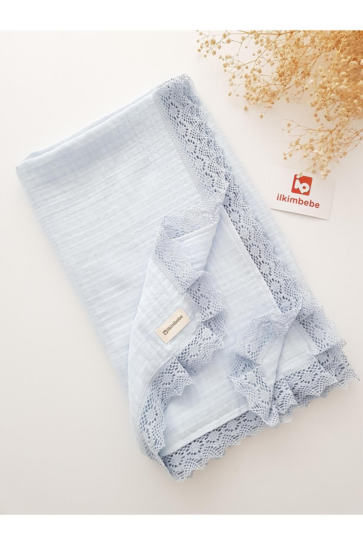 ilkimbebe 4 Katlı Dantelli Müslin Bebek Battaniyesi 100x100