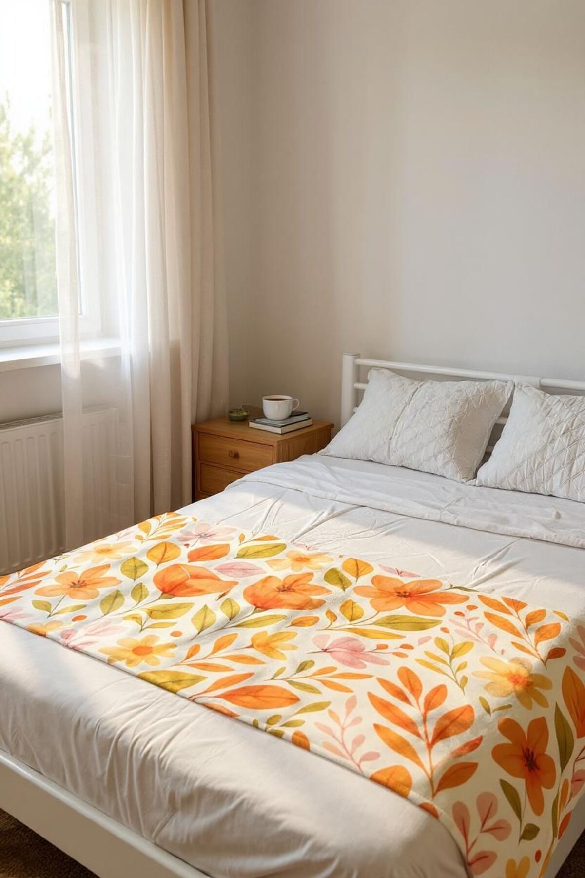 GMhome Çiçek Desenli Dijital Baskı Yatak Şalı - Yatak Runner