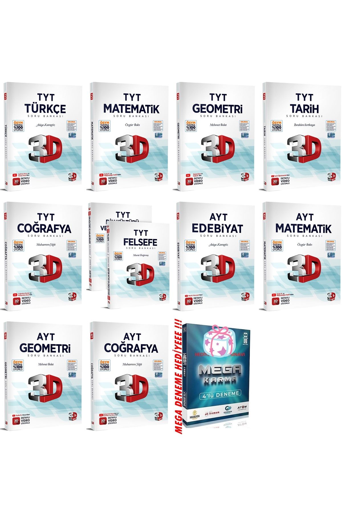3D Yayınları 3D YAYINLARI 2025-2026 MÜFREDAT GÜNCEL TYT-AYT SORU BANKASI SET EŞİT AĞIRLIK +4 MEGA DENEME HEDİYE