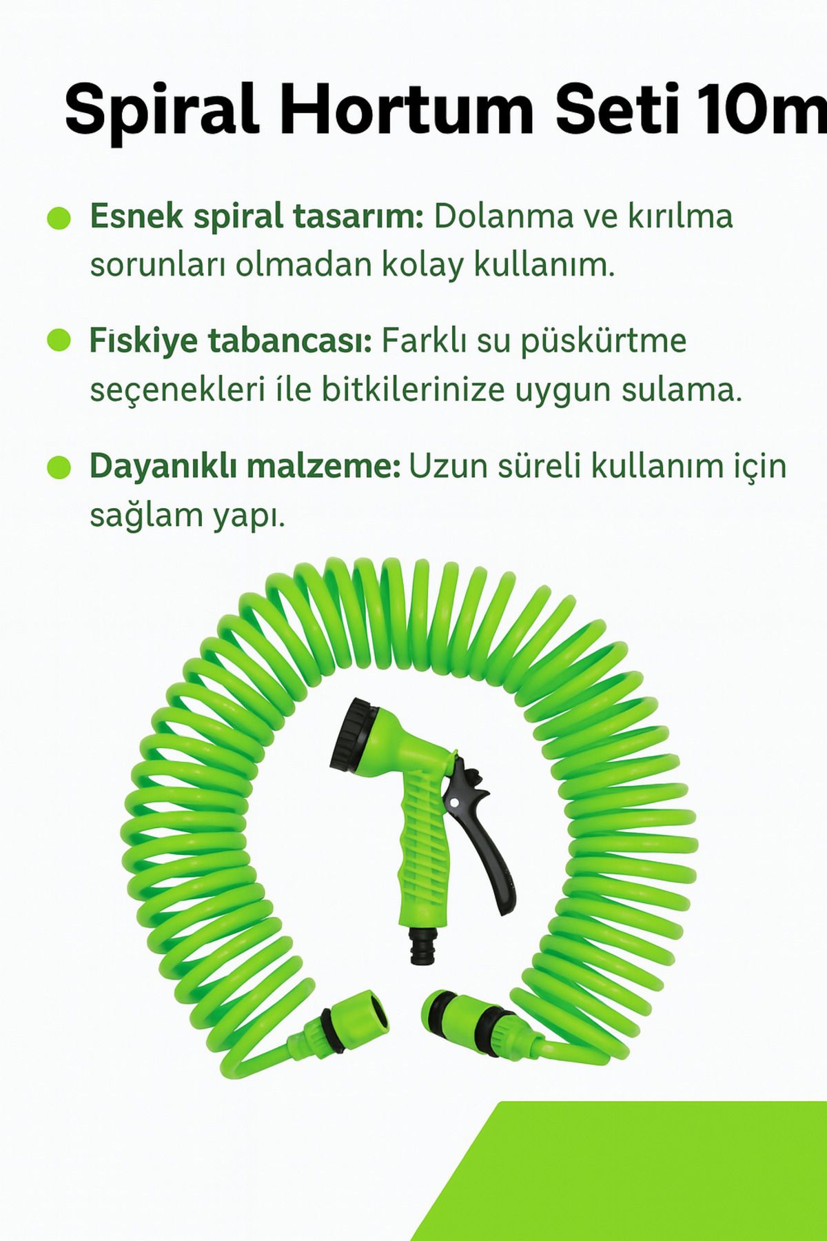 Toptancı Amca Fıskiye Tabancalı Spiralli Hortum Seti Tabanca Dahil Bahçe Hortumu 10 Metre