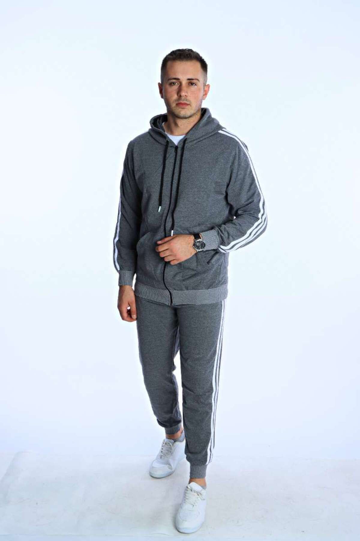 Benim Denim-Striped Zippered Tracksuit Suit Smoked 2