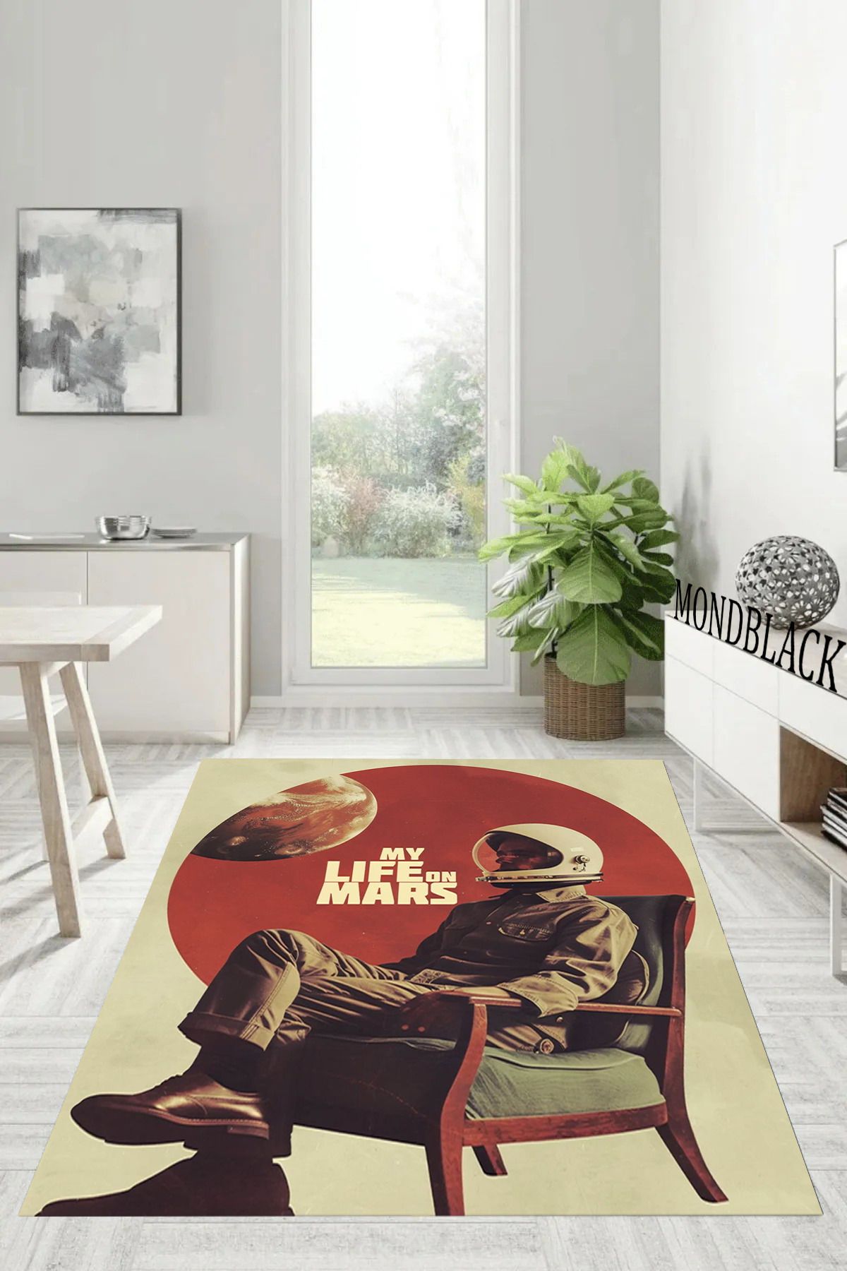 Mondblack Krem My Life on Mars Yazılı Kaymaz Taban Halı, Makinede Yıkanabilir, Dijital Baskılı Halı