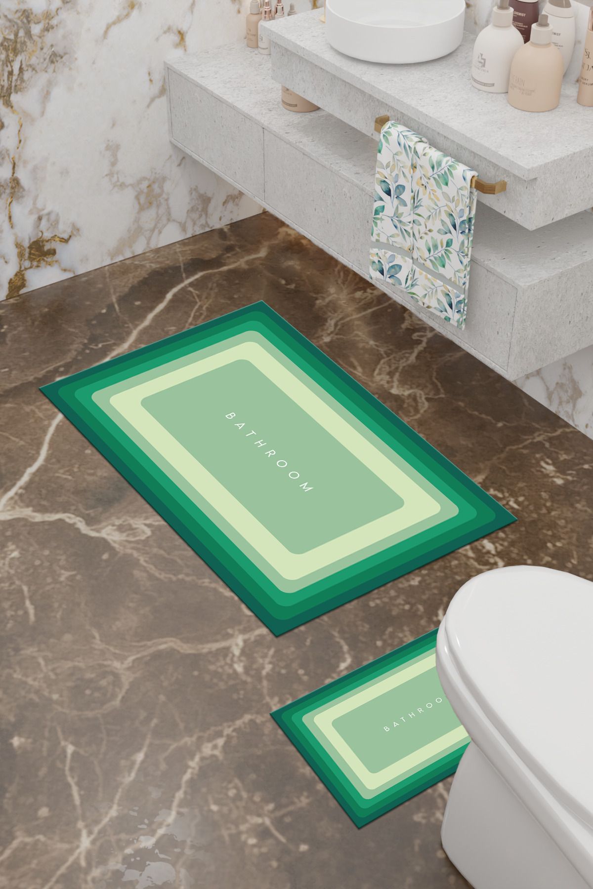 Charmbi-Bathroom Patterned Eco Bath Mat, Non-Slip Base, Machine Washable, Digital Printing Set of 2 3