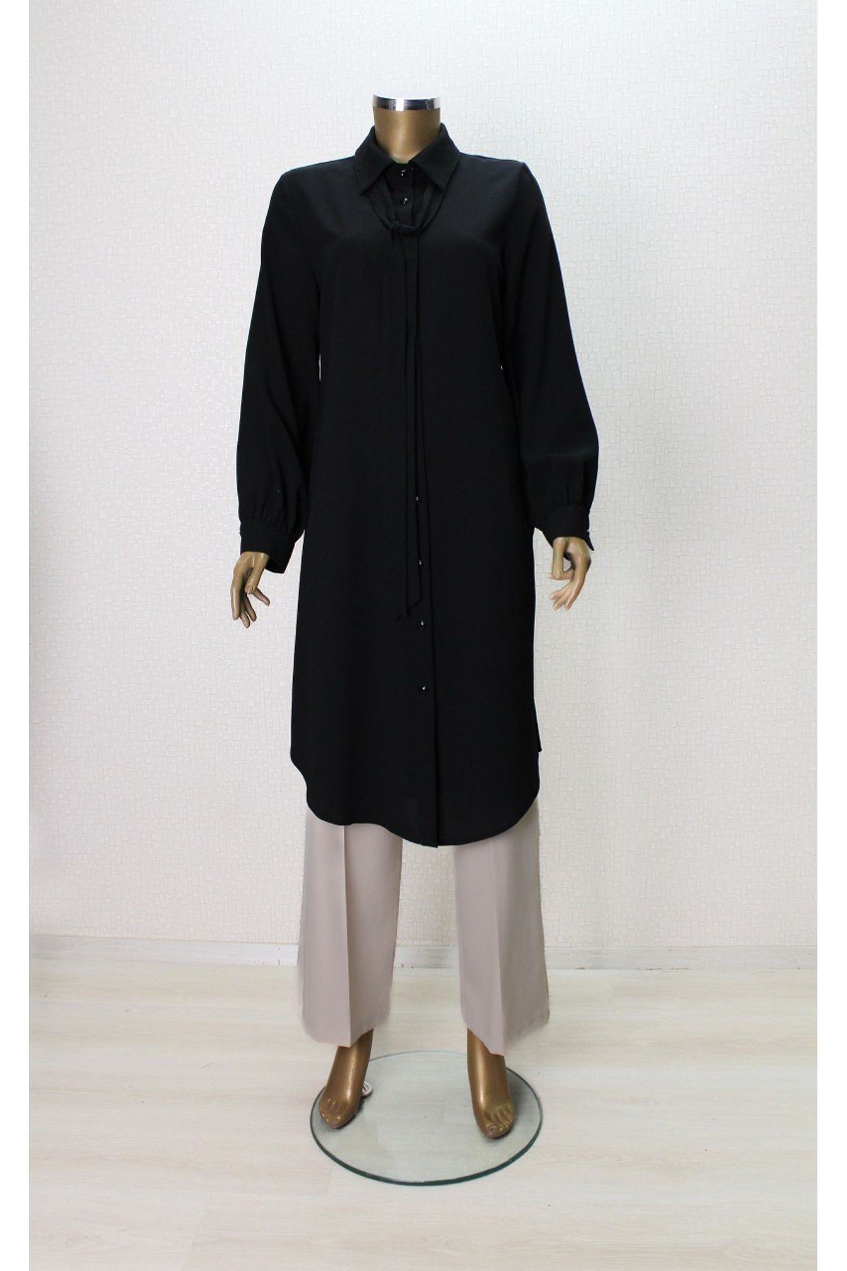 MODA NERVÜR 7004 YAKASI FULARLI ÖNÜ DÜĞMELİ FULAR YAKA TUNİK QYS TUNİK 7004 ##23-03#