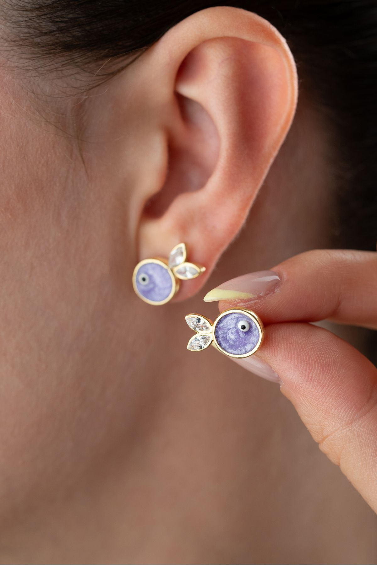 Silvano Jewelry 925 Ayar Gümüş Mor Mineli Balık Küpe