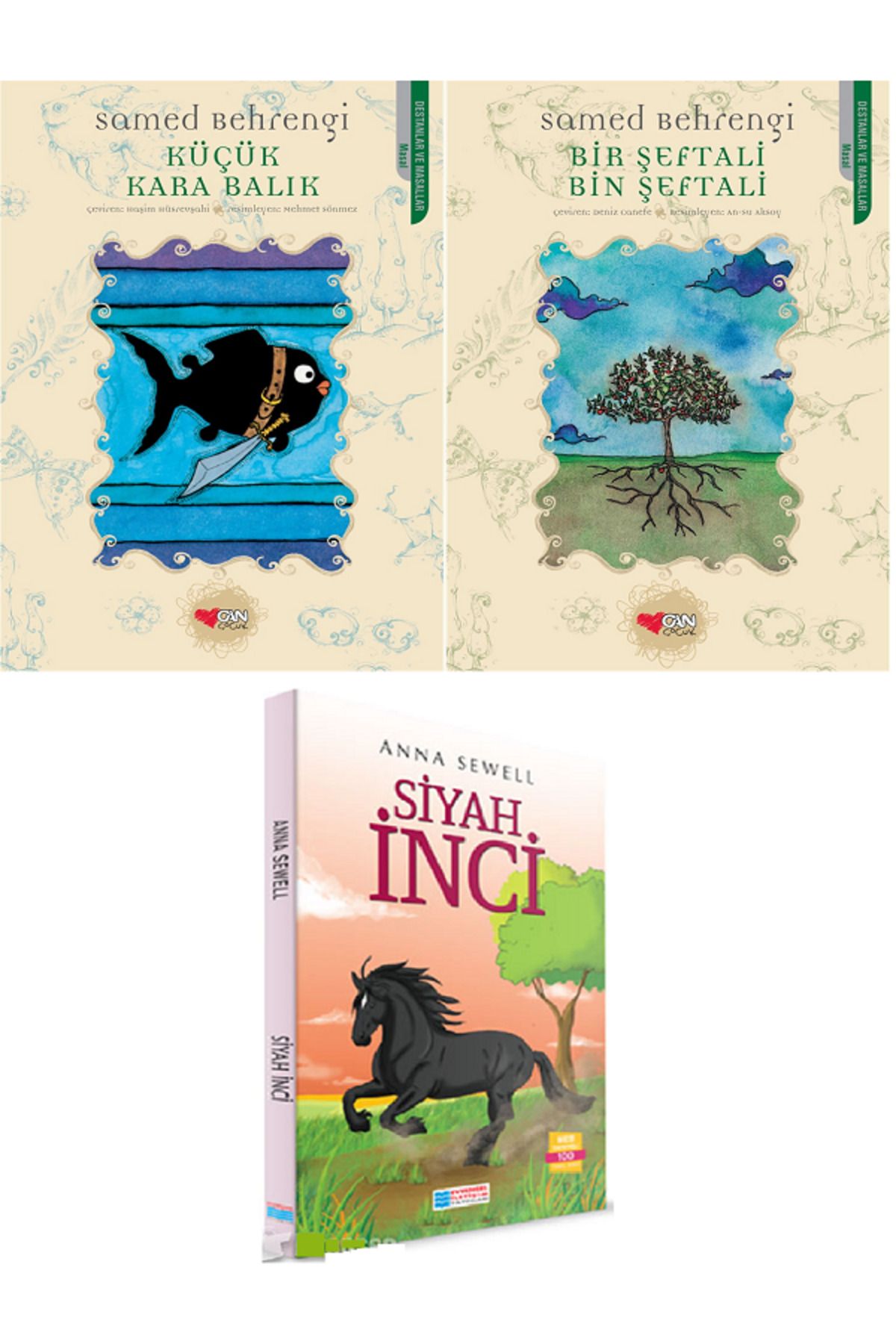 Evrensel İletişim Yayınları Küçük Kara Balık + Bir Şeftali Bin Şeftali + Siyah İnci 100 Temel Eser / 3 KİTAP SET