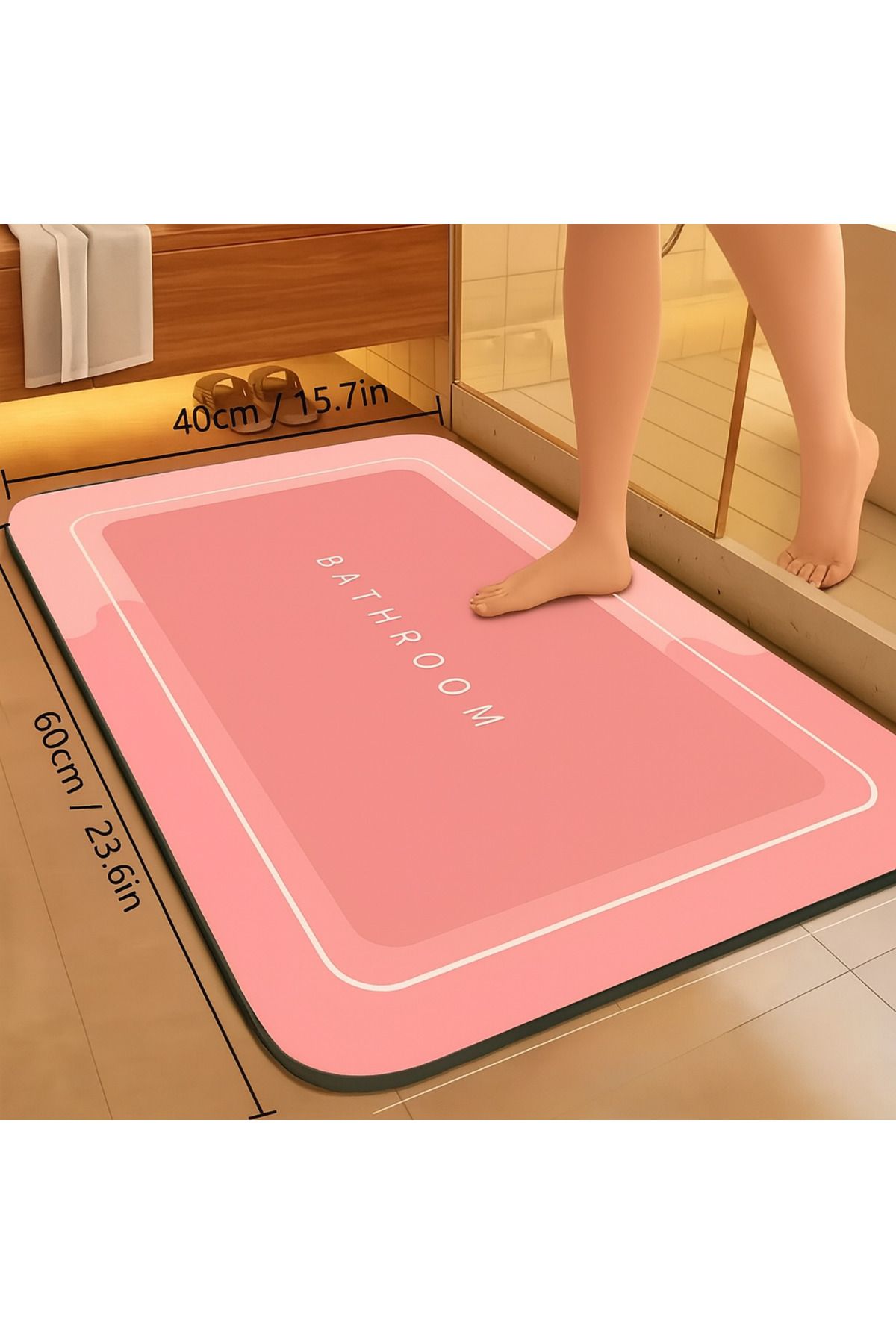 T.M.Q.G 40x60cm - Su Emici Oval Kaymaz Taban Banyo Paspası