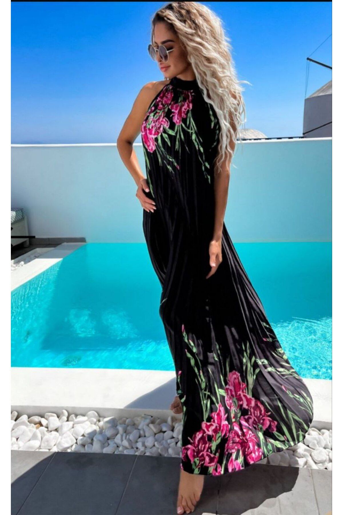 AsprinFashion SATEN KUMAŞ PİLİSELİ ELBİSE