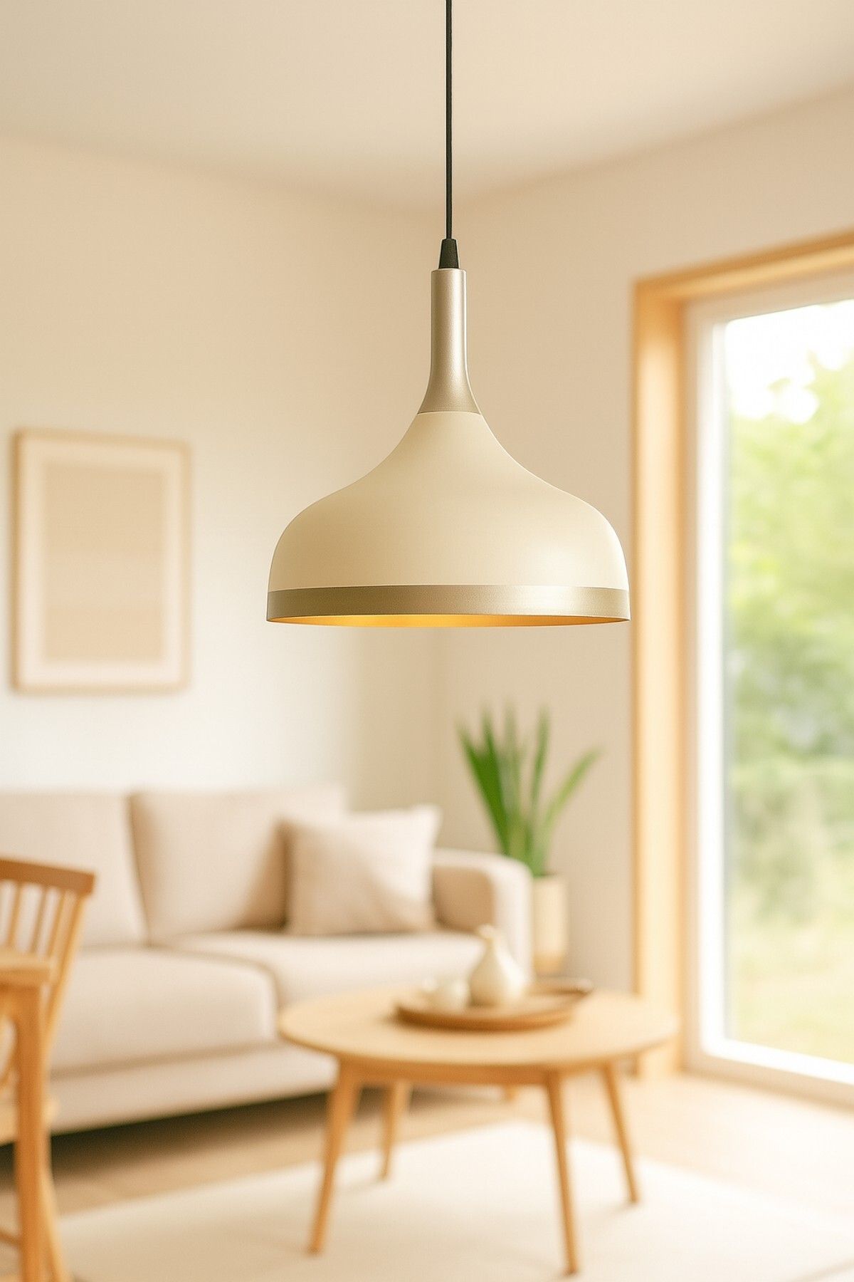 LEGACY Cosmos Krem Içi Gold Özel Tasarım Modern Dekoratif Cafe Mutfak Salon Sarkıt Tekli Avize (AMPULSÜZ)