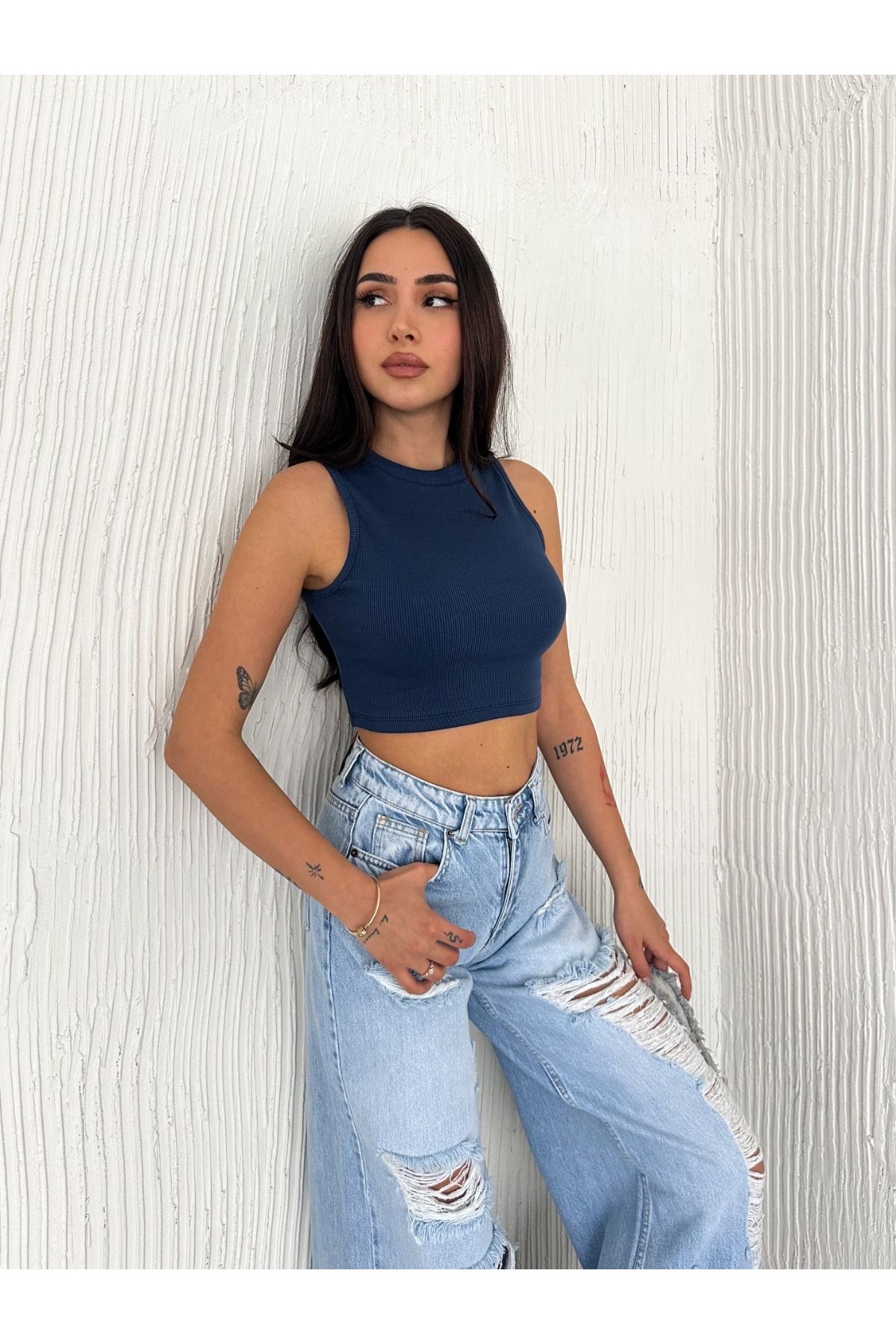 niwro Kadın Crop Likralı Kaşkorse Halter Yaka Bluz Siyah