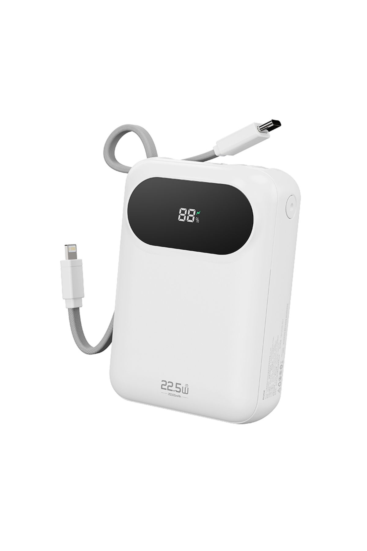 Rock Y11 Mini PD 22.5W 20000 mAh. Dijital Ekran Göstergeli Dahili Kablolu Power Bank
