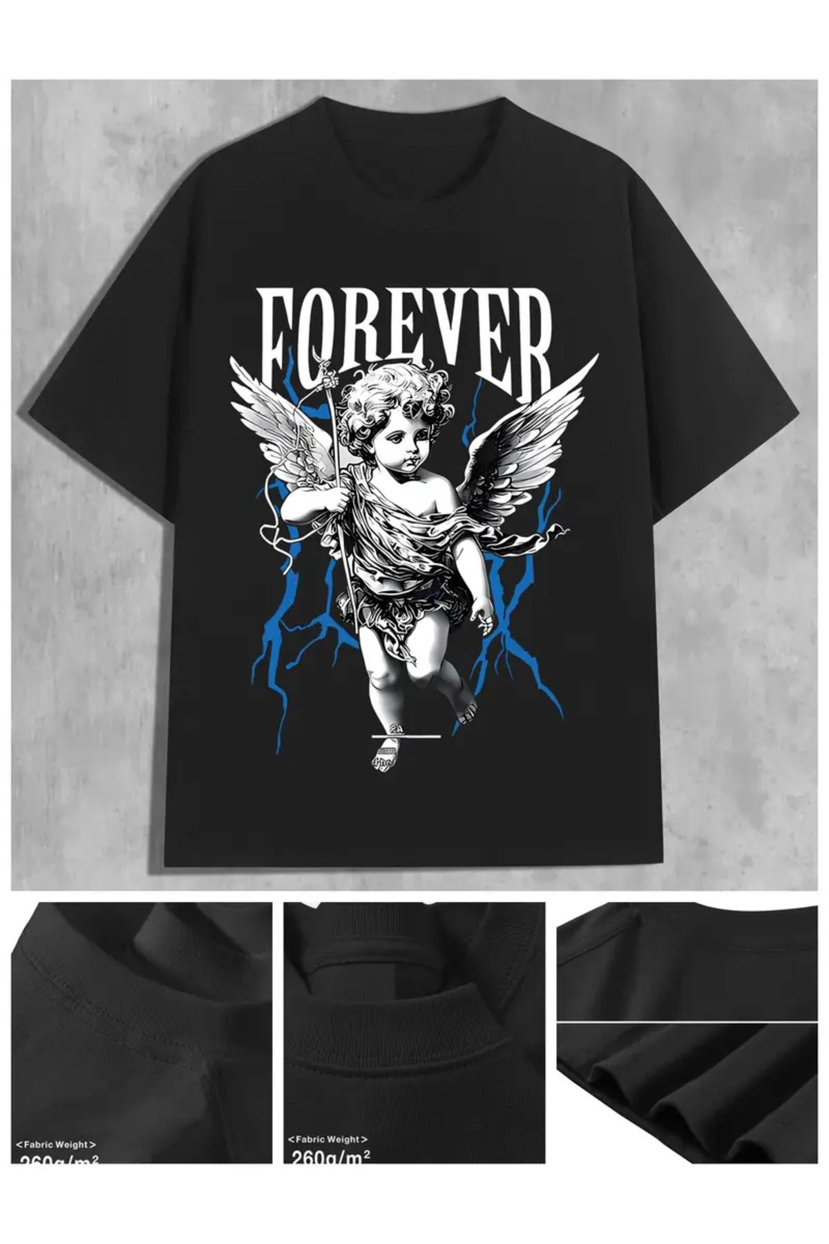 CLASİVA Forover Melek Baskılı Unisex Oversize Bisiklet Yaka T-shirt