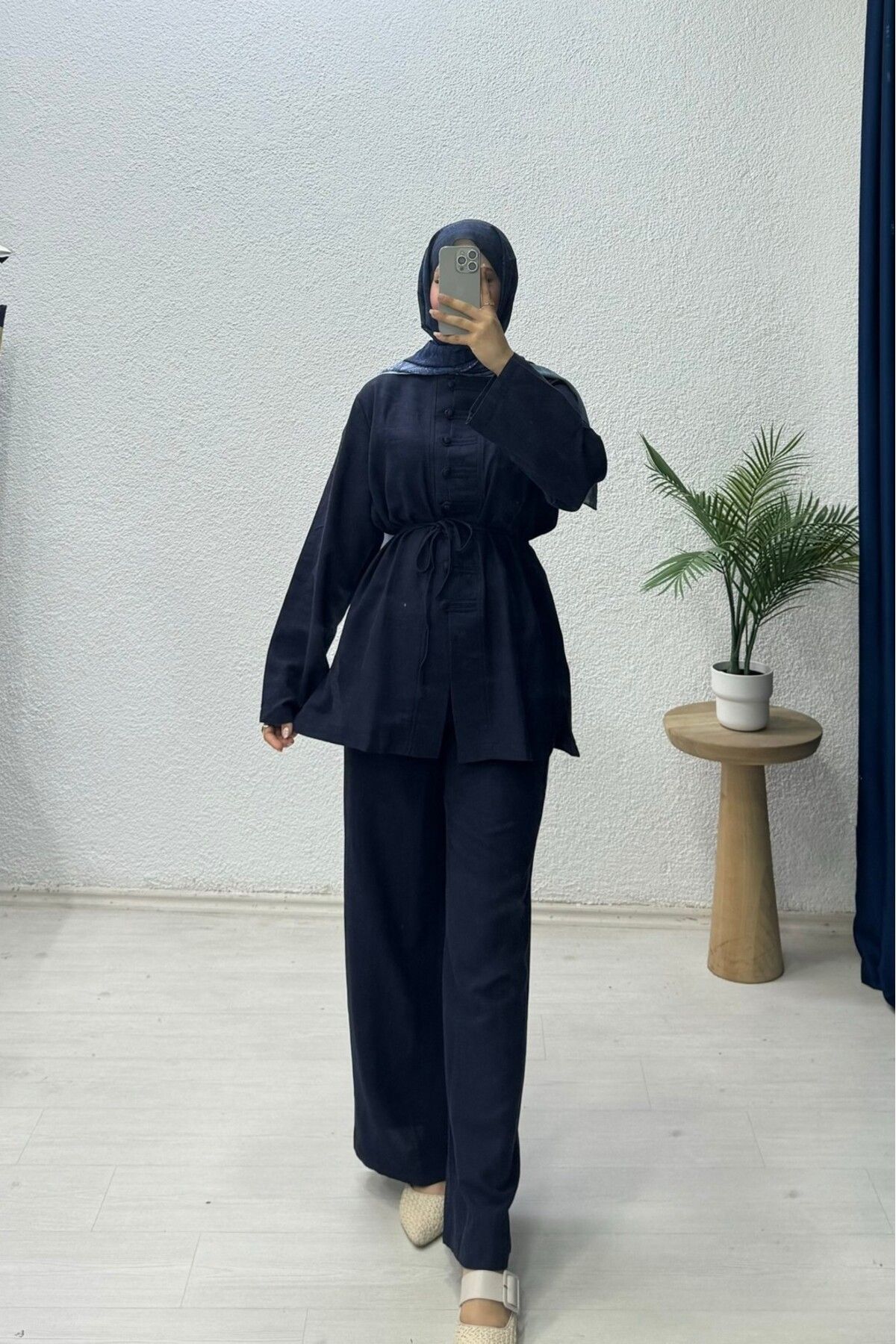 lurex moda Keten Düğmeli Takım