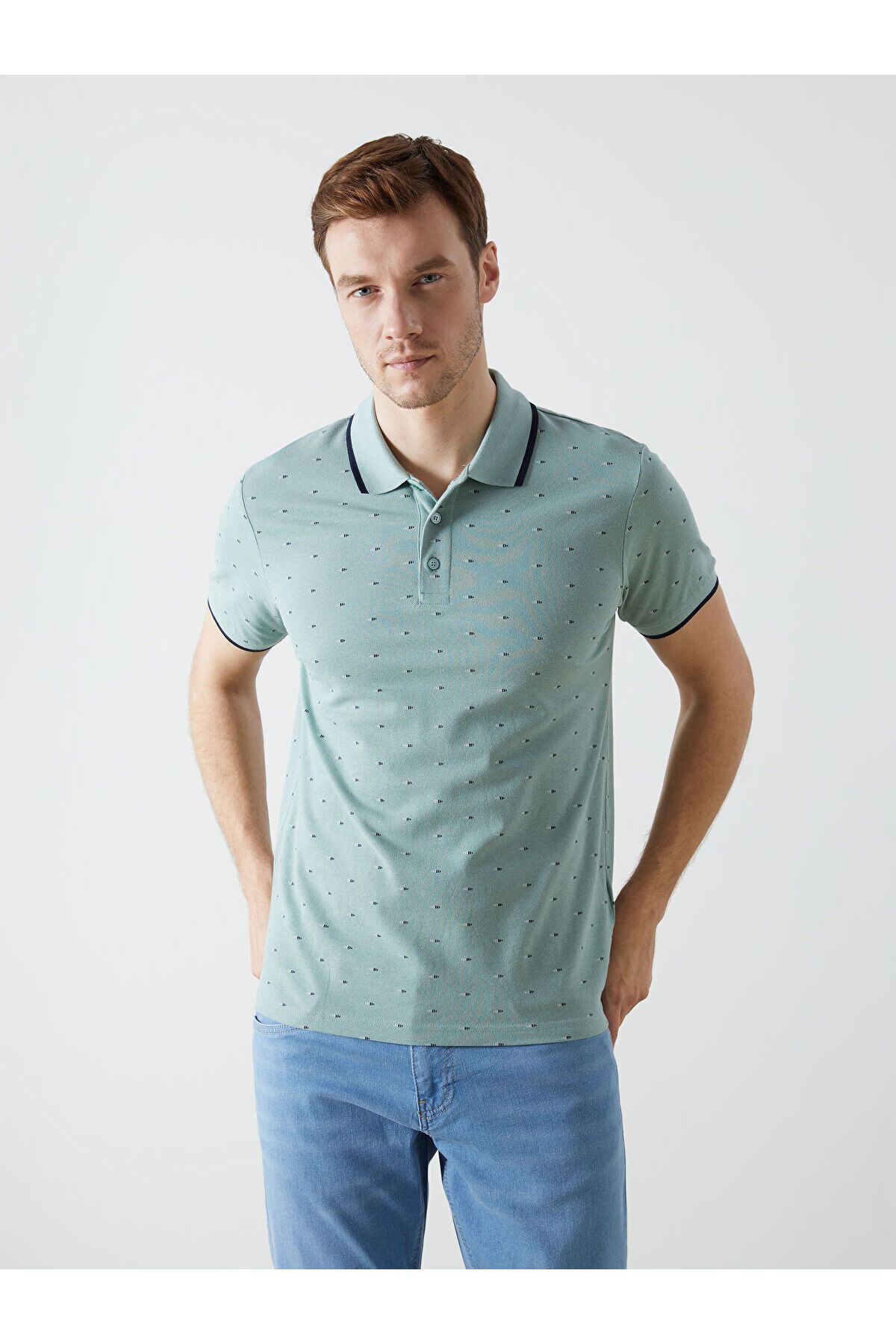 LC Waikiki Polo Yaka Kısa Kollu Desenli Pike Erkek Tişört