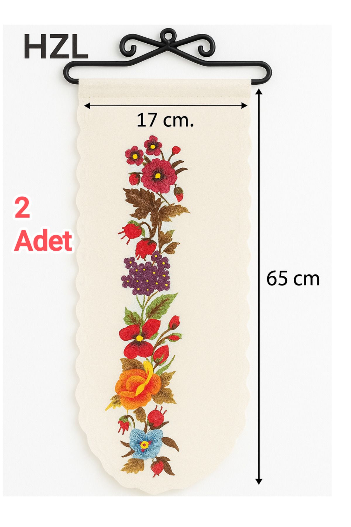 HZL HOME 2 Adet Renkli Geleneksel Motif Çiçek Desenli Duvar Süsü